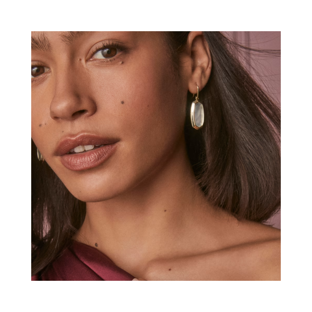 Dani Gold Bezel Drop Earrings in Ivory Mother of Pearl