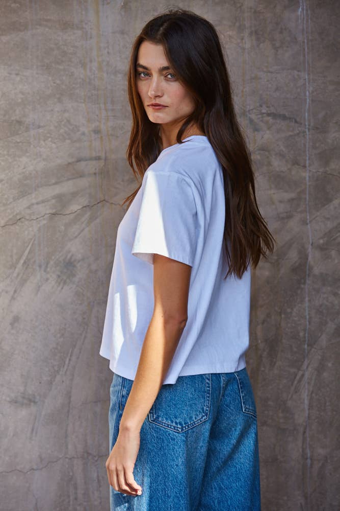 L8788 | Knit Cotton Crew Neck Short Sleeve T-shirt Top: White / M
