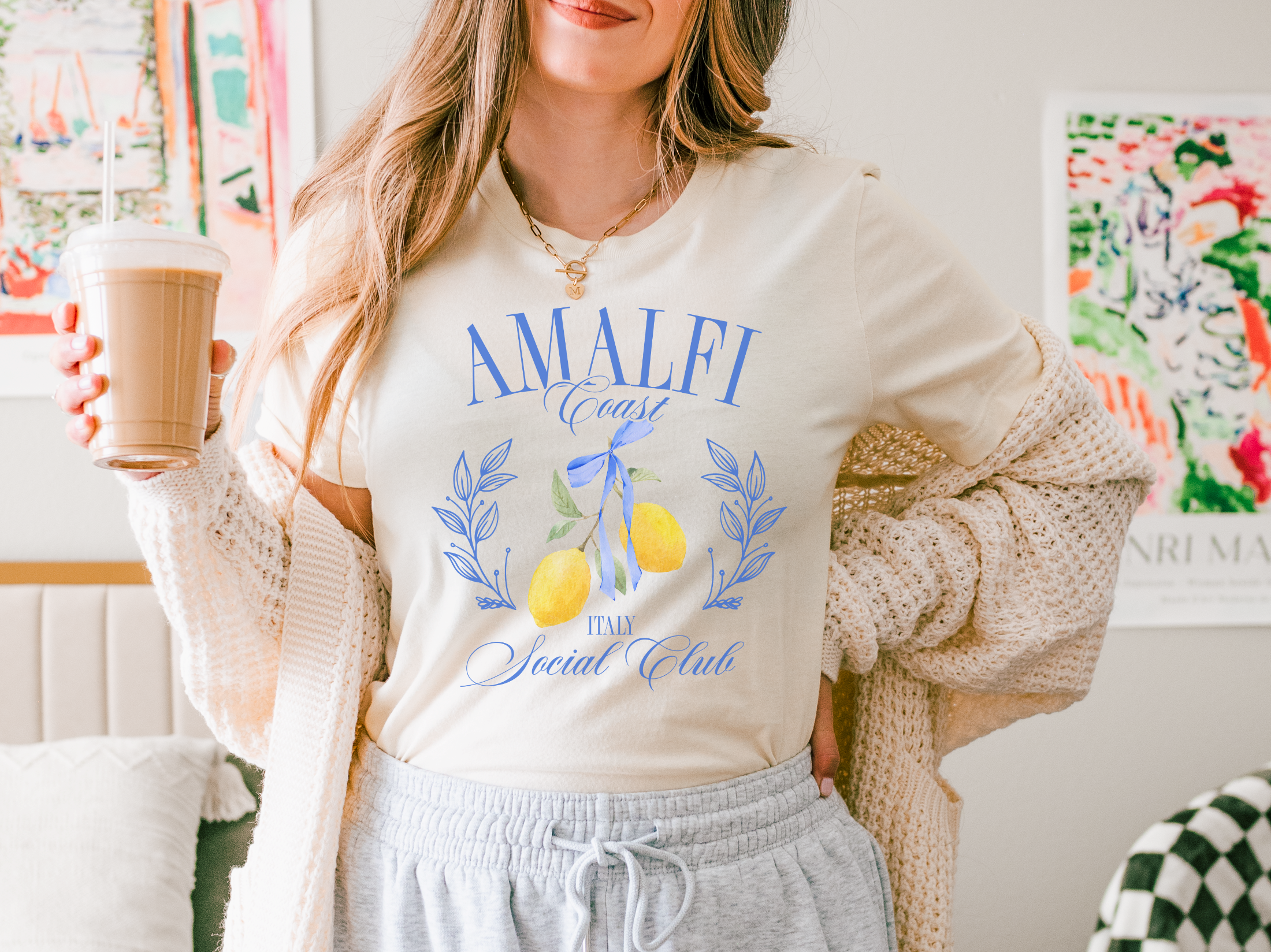 Amalfi Social Club Graphic Tee | Summer Tee  : White / Unisex-Large