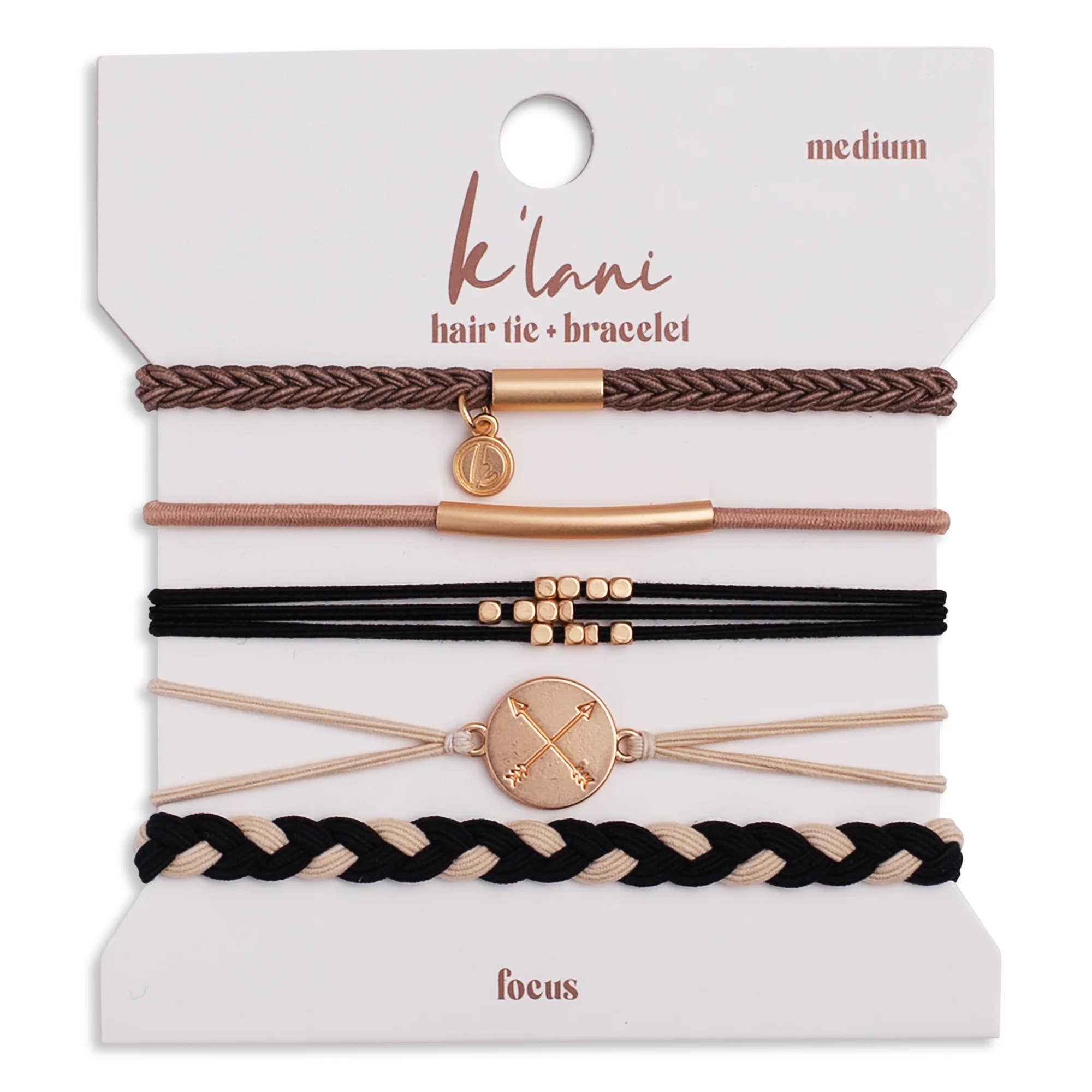 "Focus" Gold Arrow Charm Hair Tie Bracelets: Large