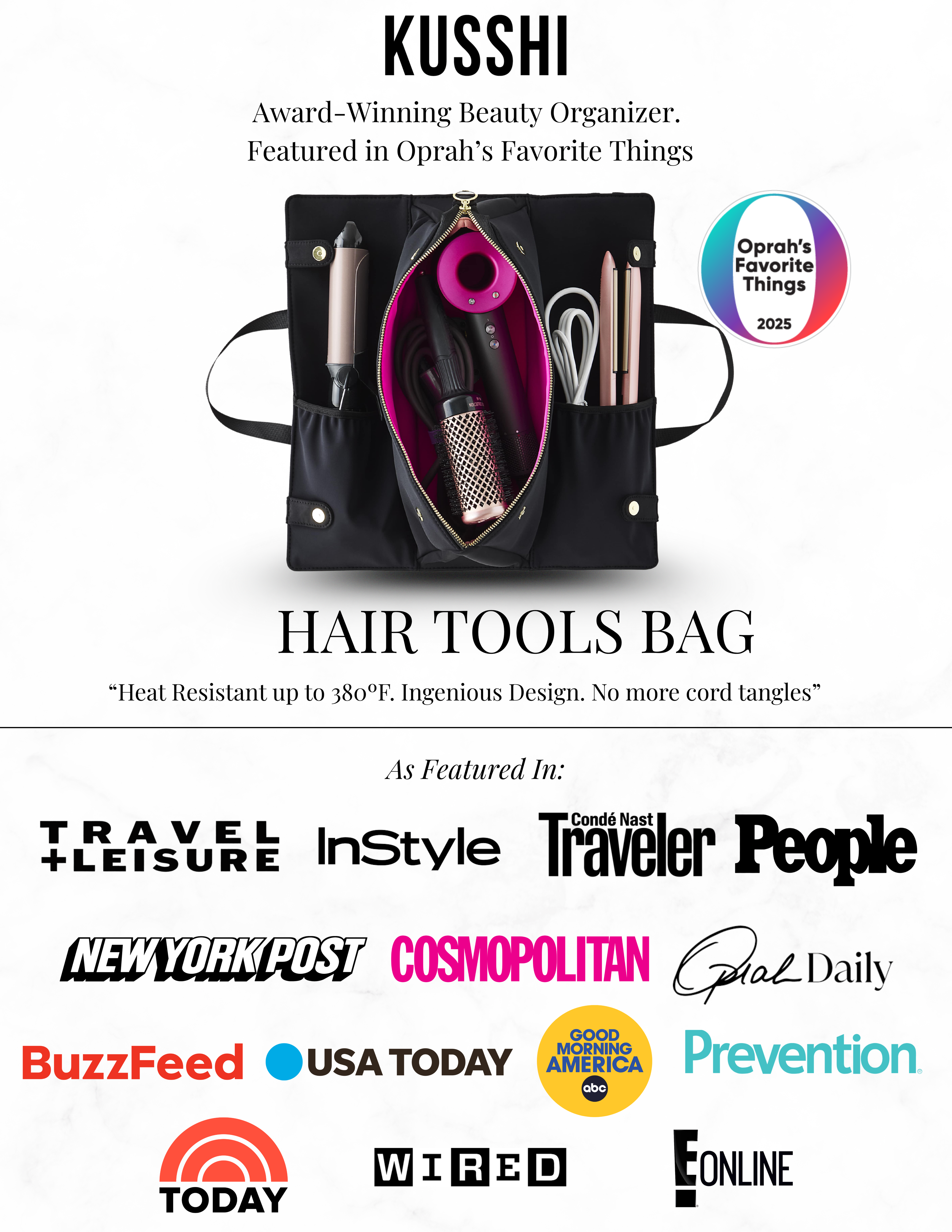 Heat-Resistant Machine Washable Hair Tools Bag: Black/Pink