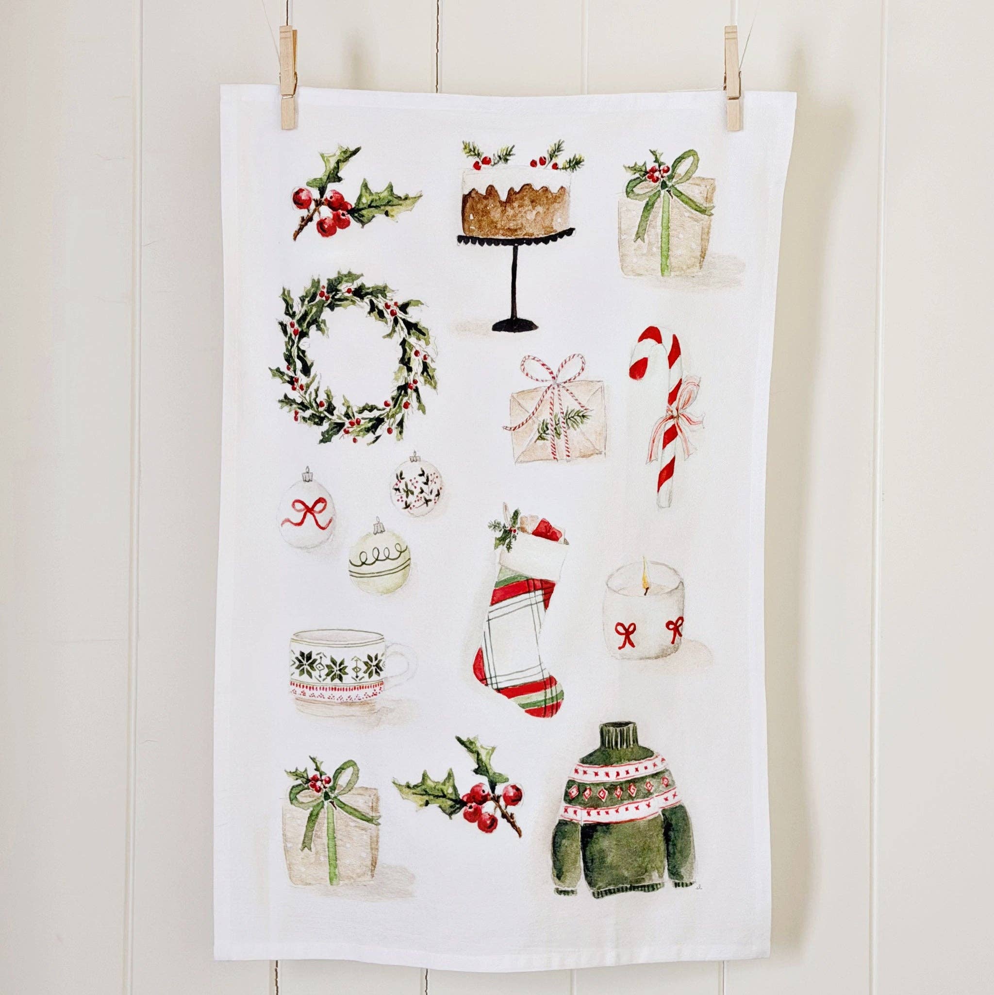 Classic christmas cotton tea towel