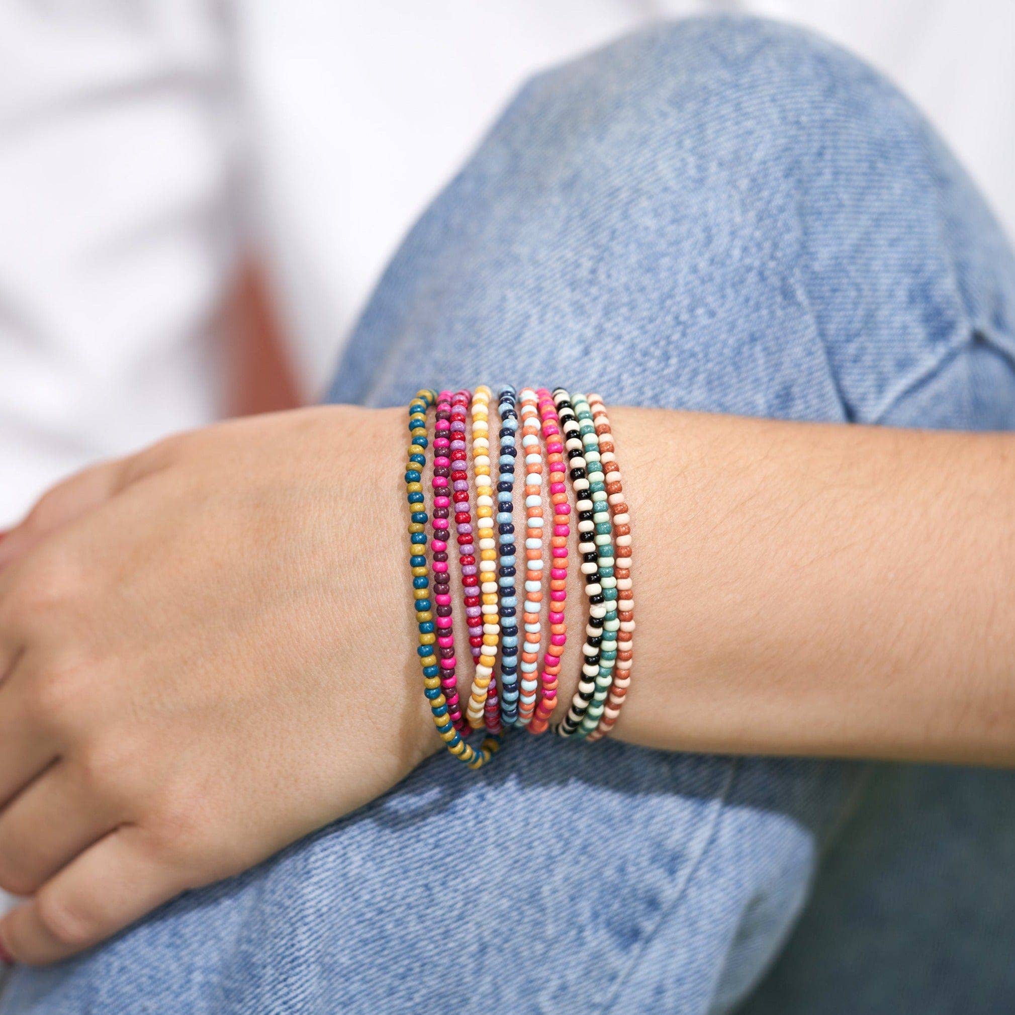 Sage Two Tone Beaded 10 Strand Stretch Bracelets Multicolor Wholesale