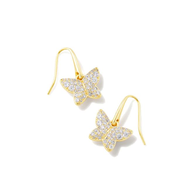 Gold White Crystal Lillia Butterfly Drop Earrings