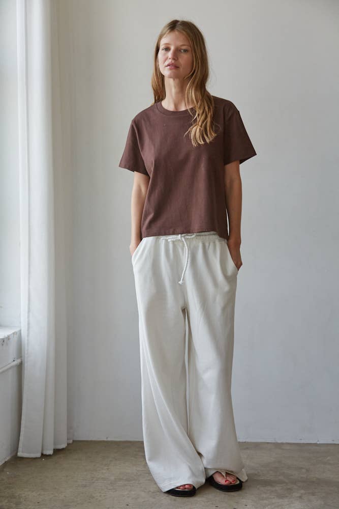 L8788 | Knit Cotton Crew Neck Short Sleeve T-shirt Top: White / L