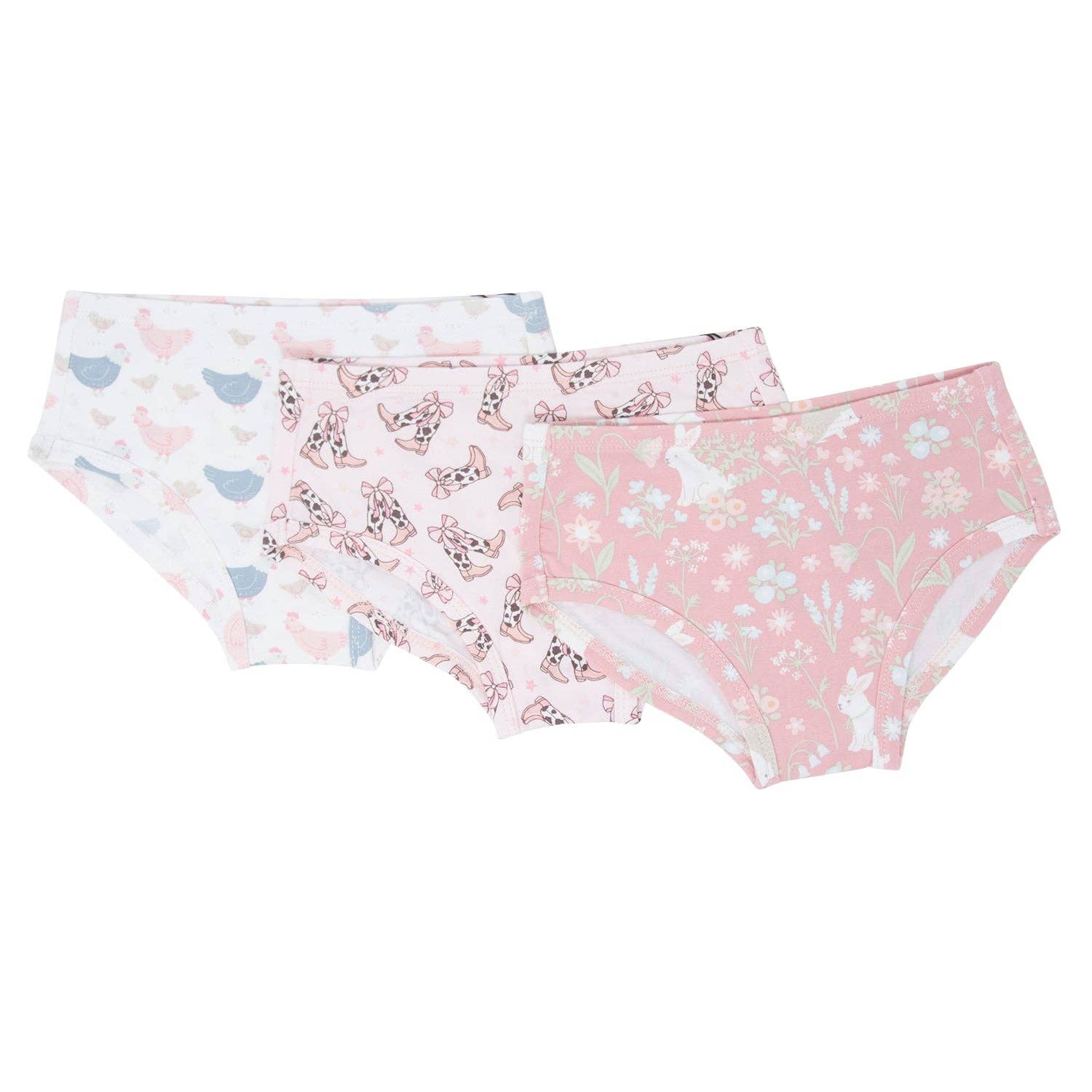 Girl's Underwear 3-Pack - Woodland Bunny/Cowhide Boots/Happy Hens: Woodland Bunny/Cowhide Boots/Happy Hens / Girl / 6 Years