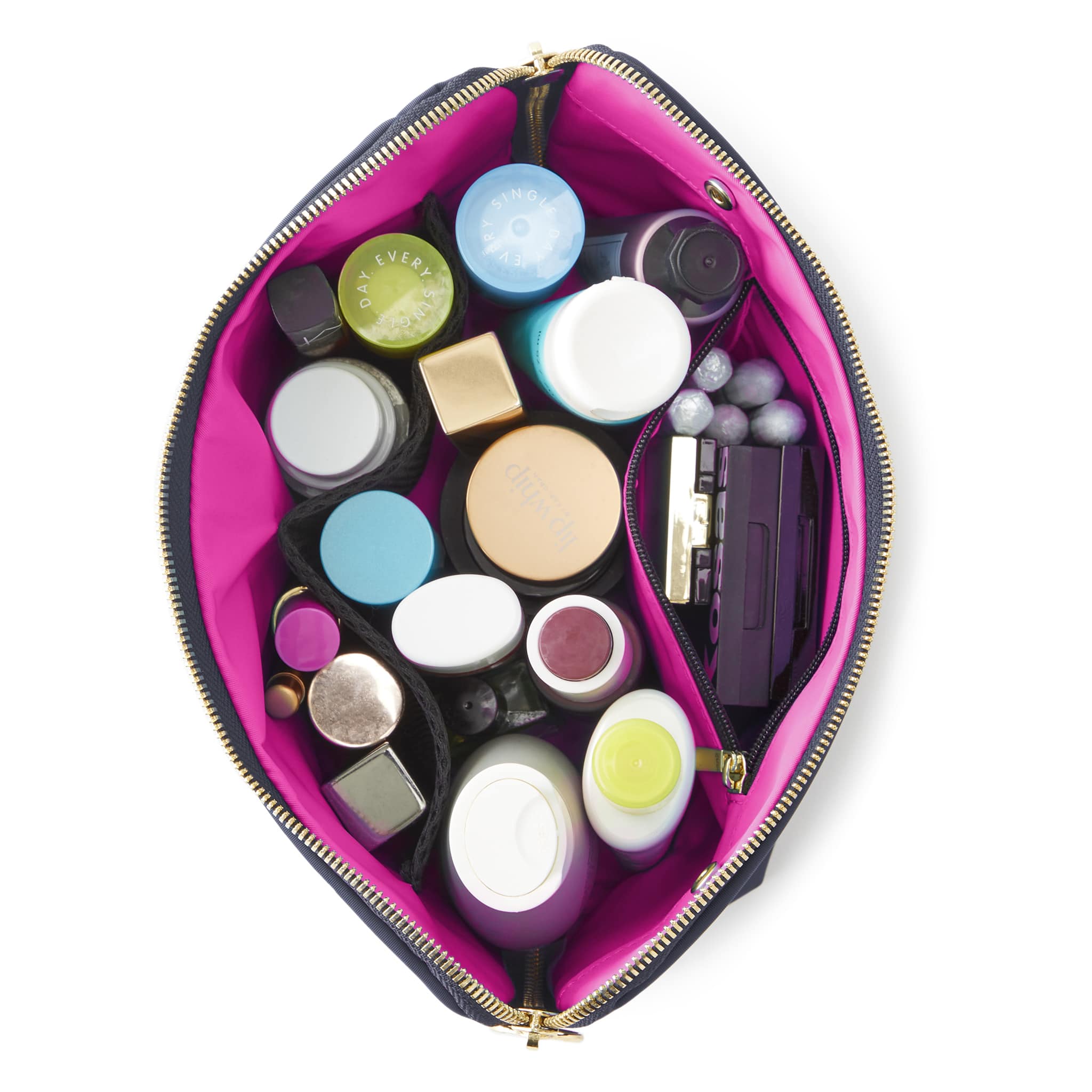 Signature Makeup Bag-Machine Washable Medium Cosmetic Bag: Black/Pink / Nylon / Signature Makeup Bag