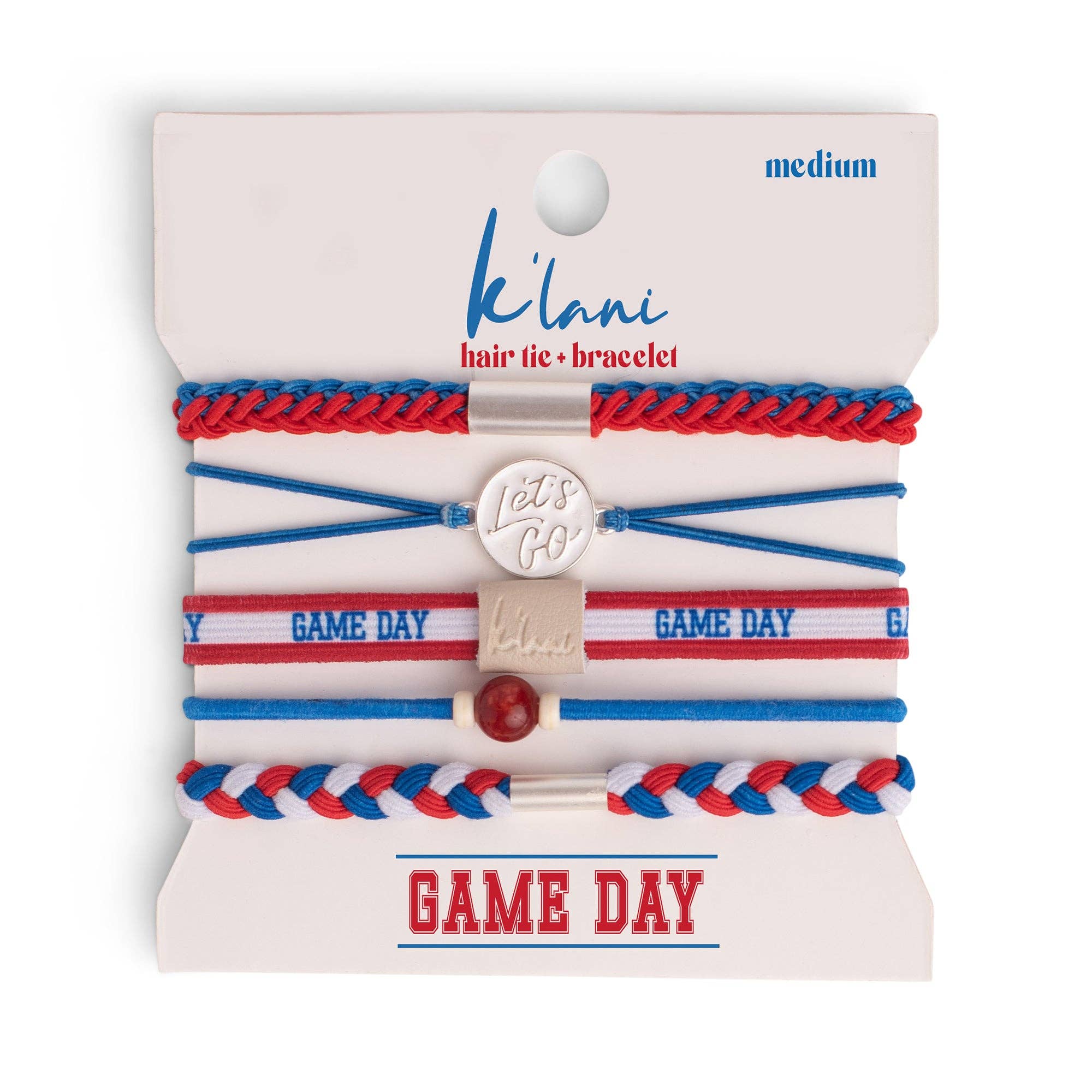"Game Day" Red/Blue/White Hair Tie Bracelet: Medium