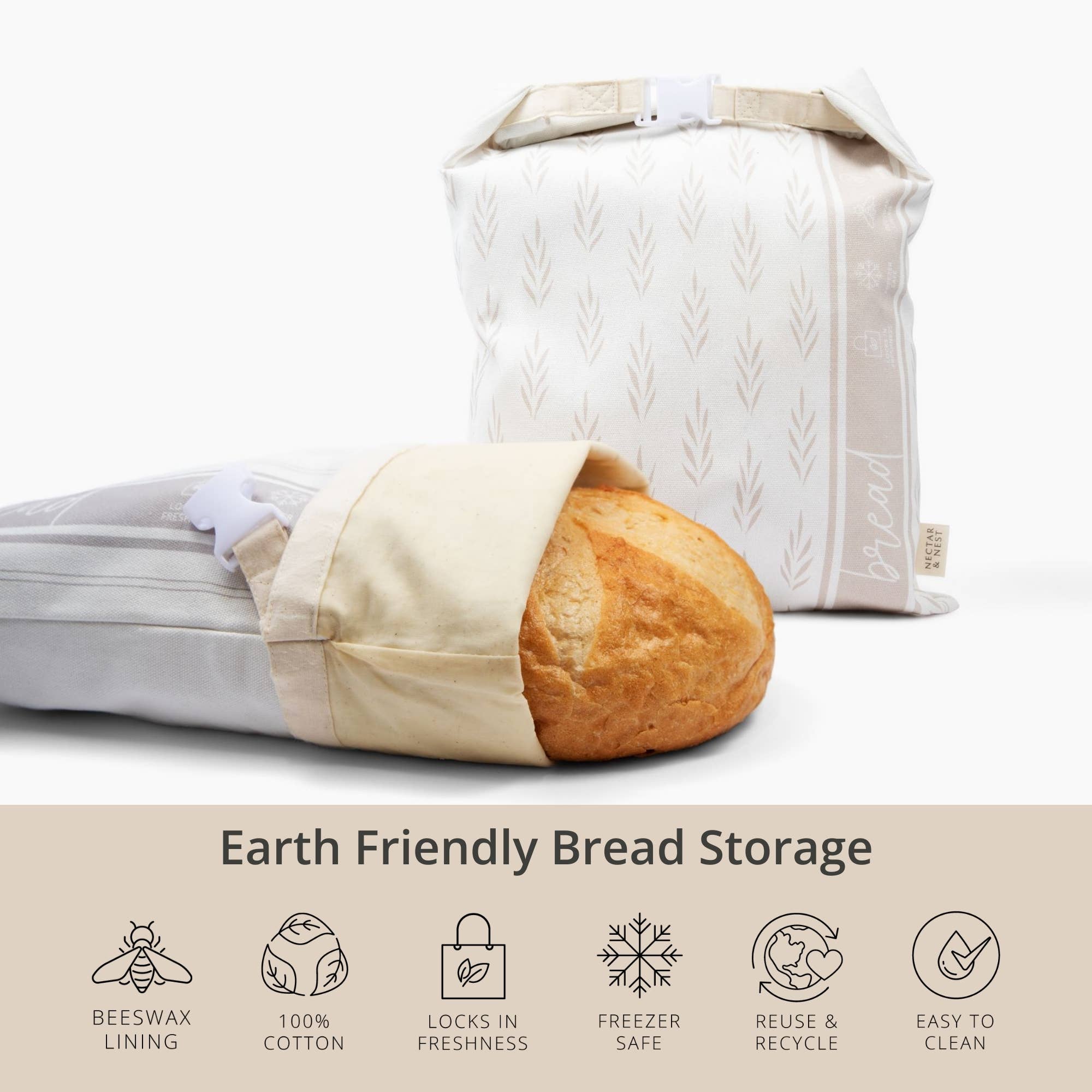 Reusable Beeswax Bread Bags for Homemade Bread - 2 Pack