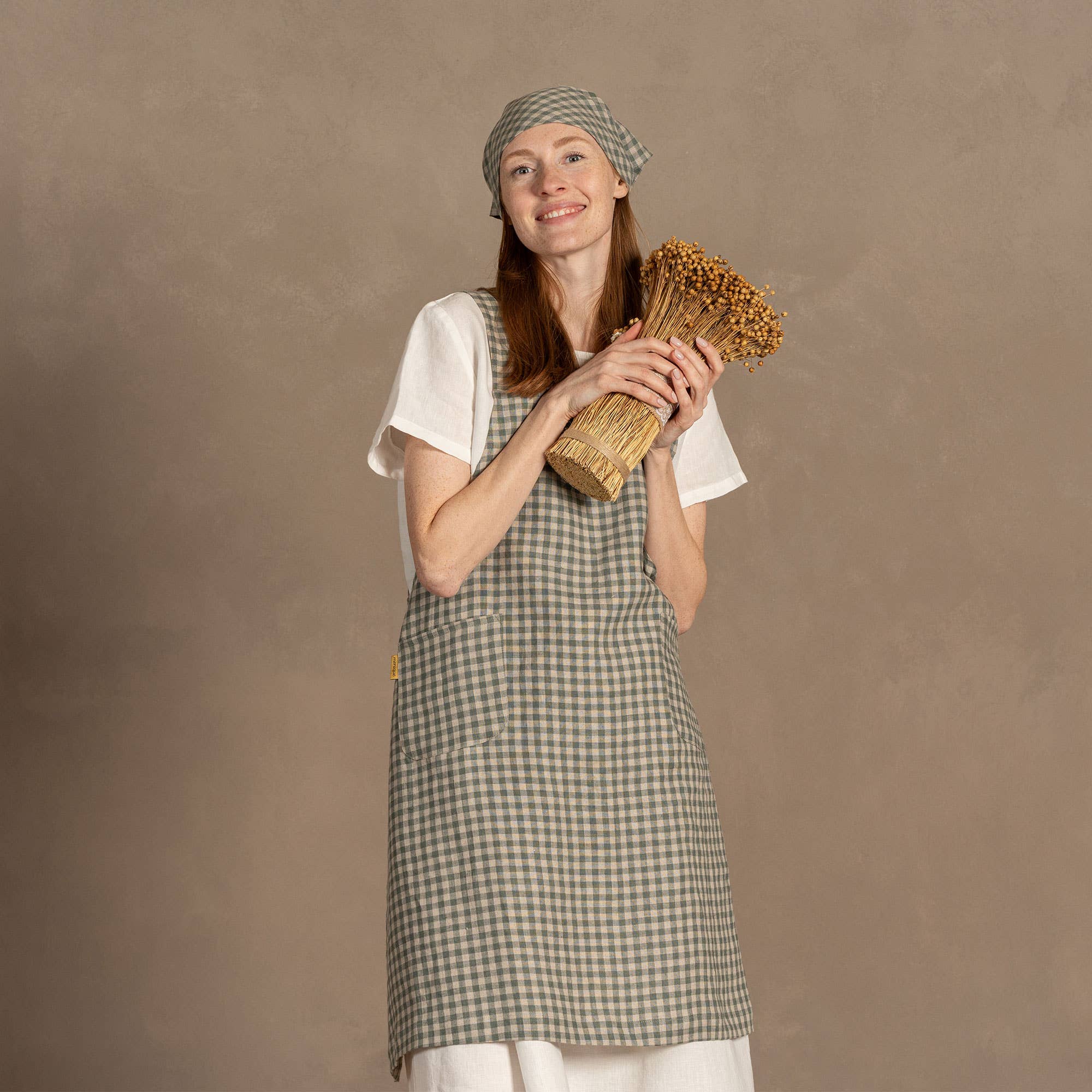 Linen Cross-Back Apron: Stone Green / S/M