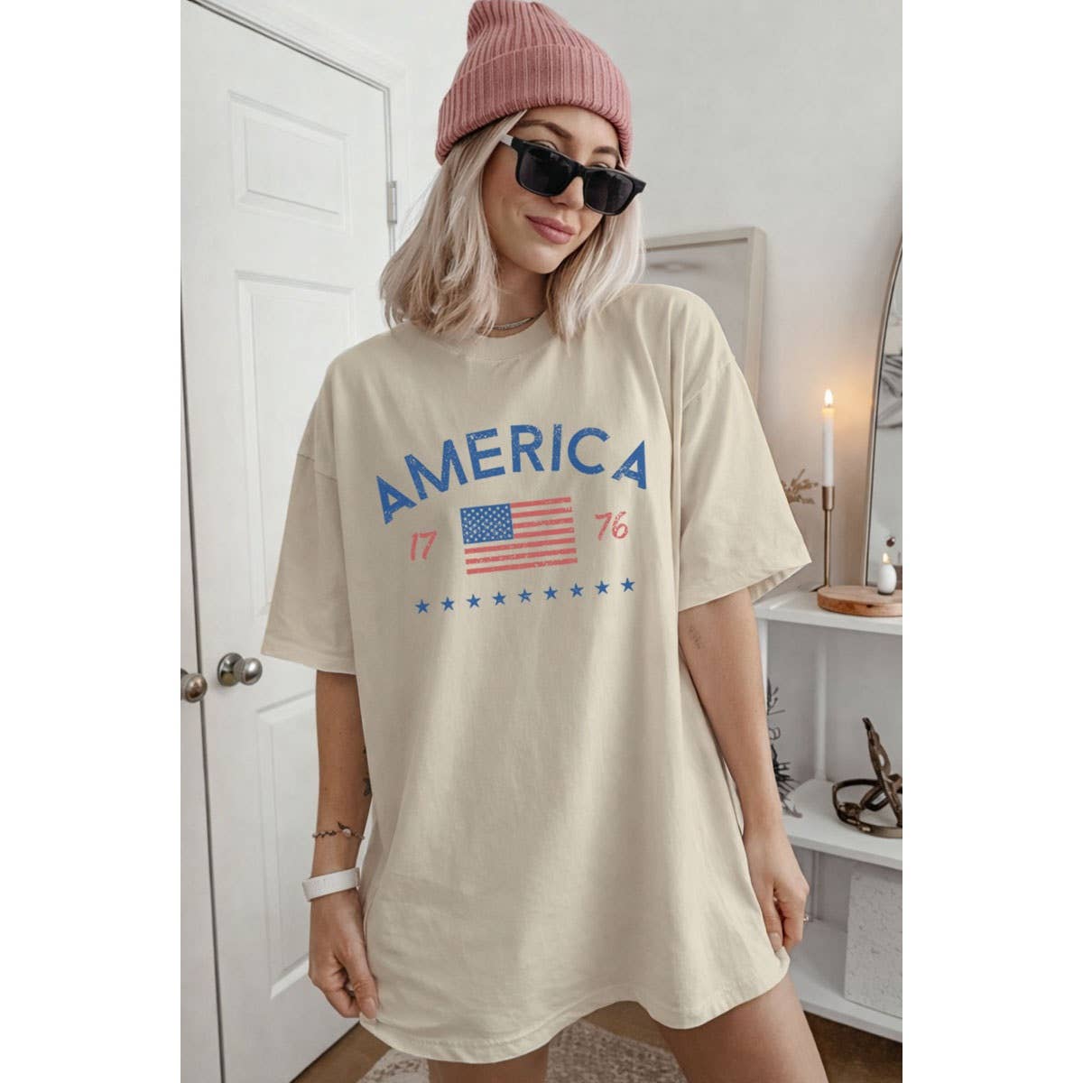 AMERICA 1776 OVERSIZED MINERAL GRAPHIC TEE: MINERAL DUSTY BLUE / XL