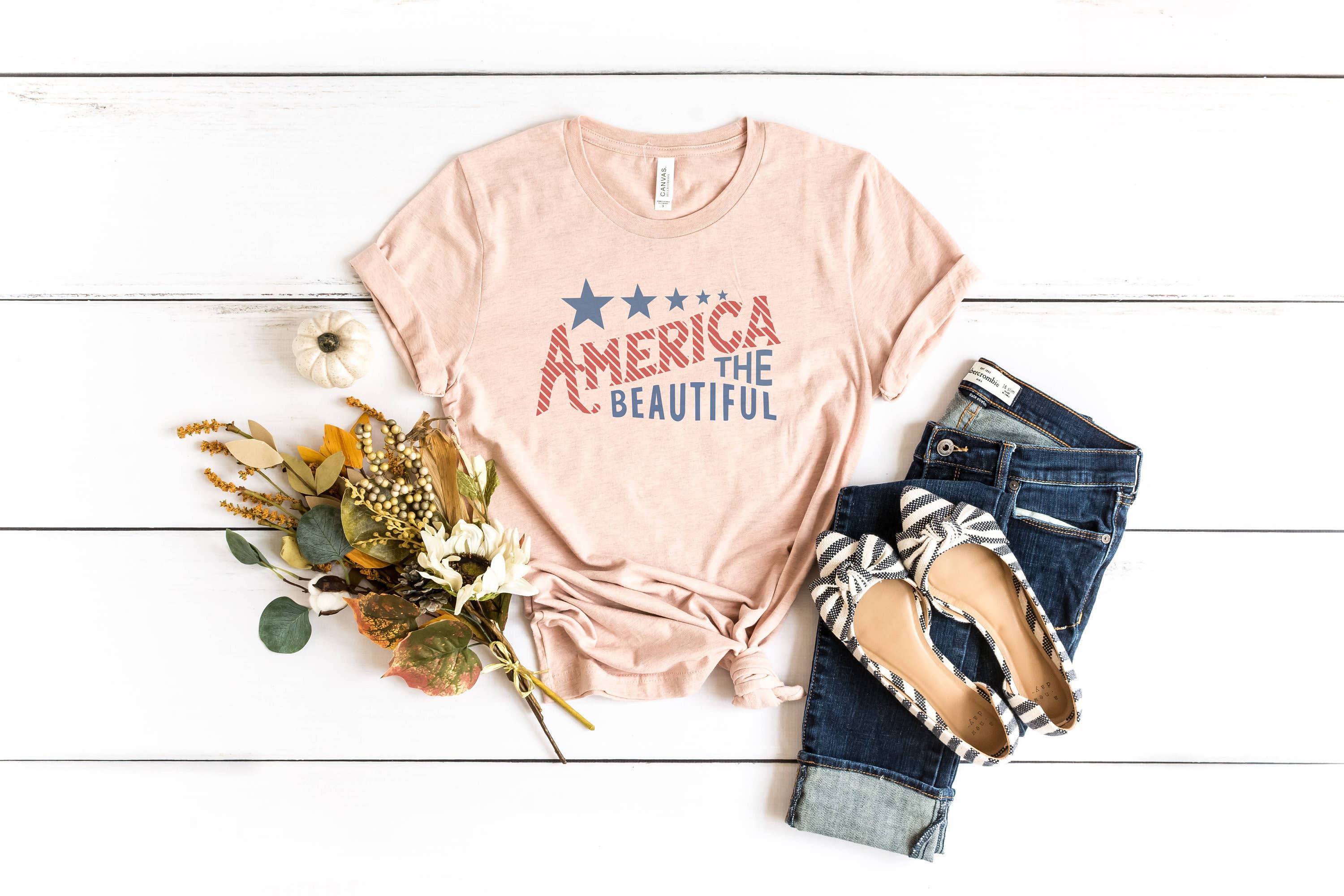 America The Beautiful Flag Tee | Patriotic T Shirt: White / Unisex-Medium