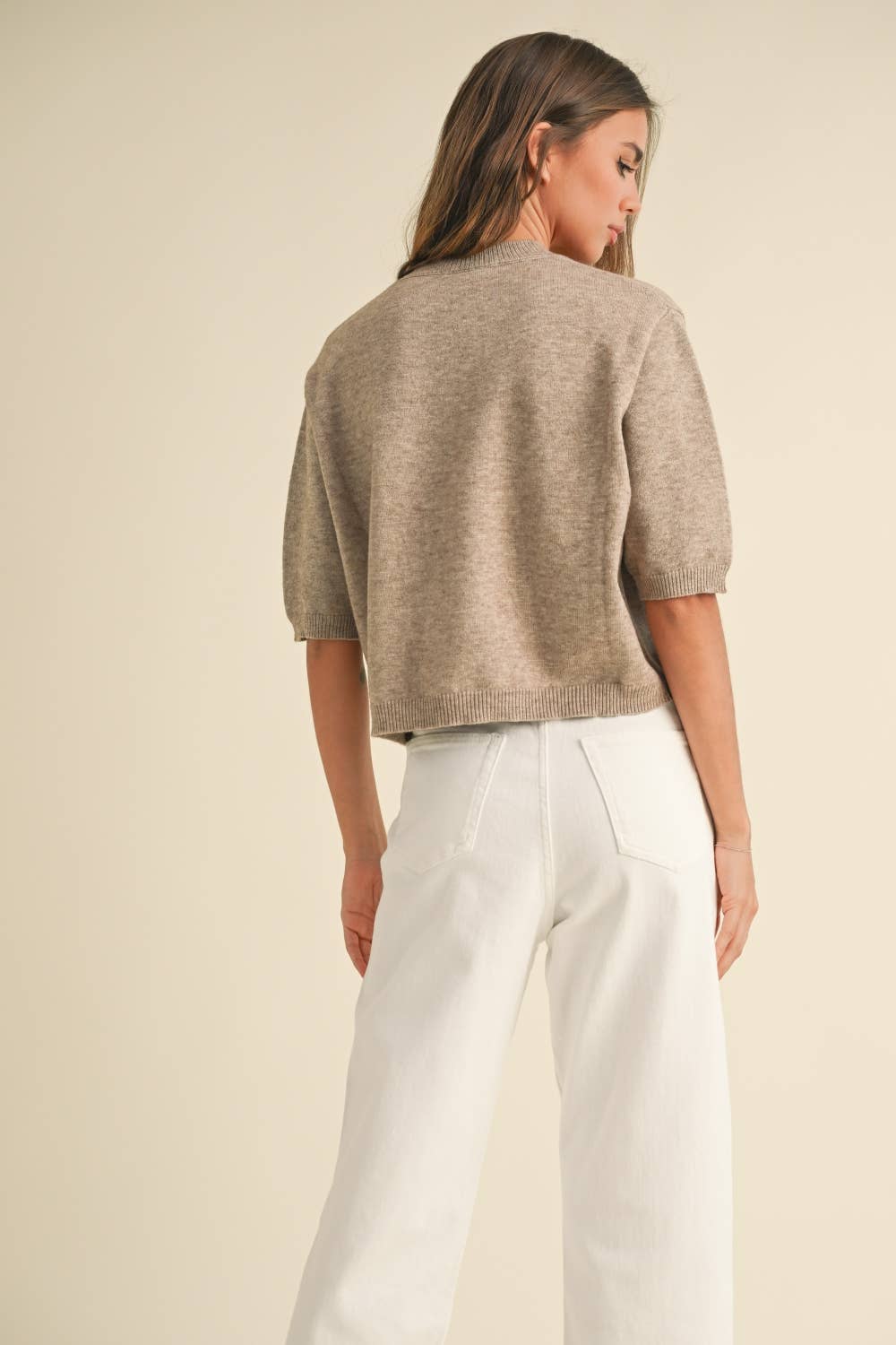 T3675   SHORT SLEEVE SWEATER TOP: CASHMERE BLUE / L