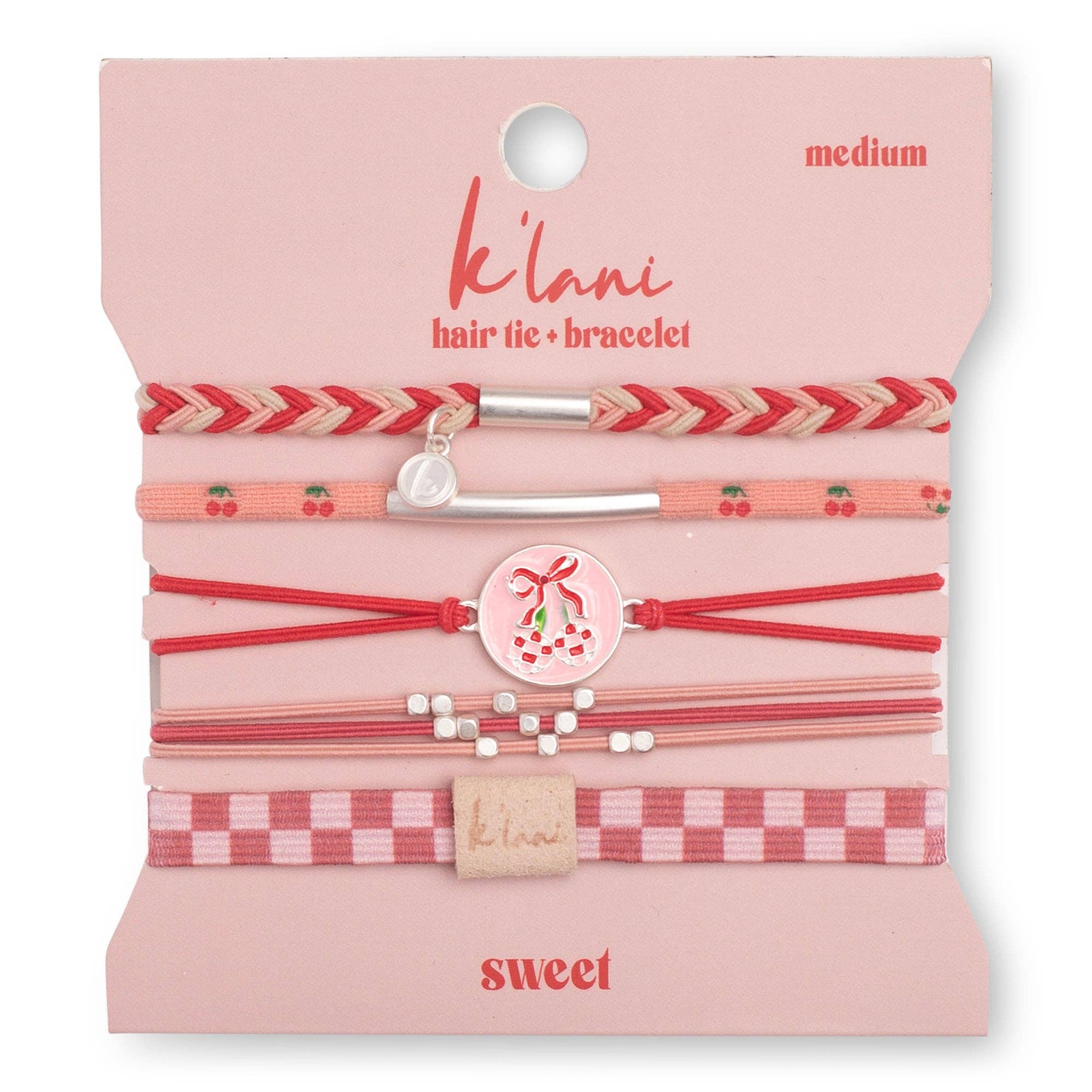 "Sweet" Pink Cherry Hair Tie Bracelets: Medium
