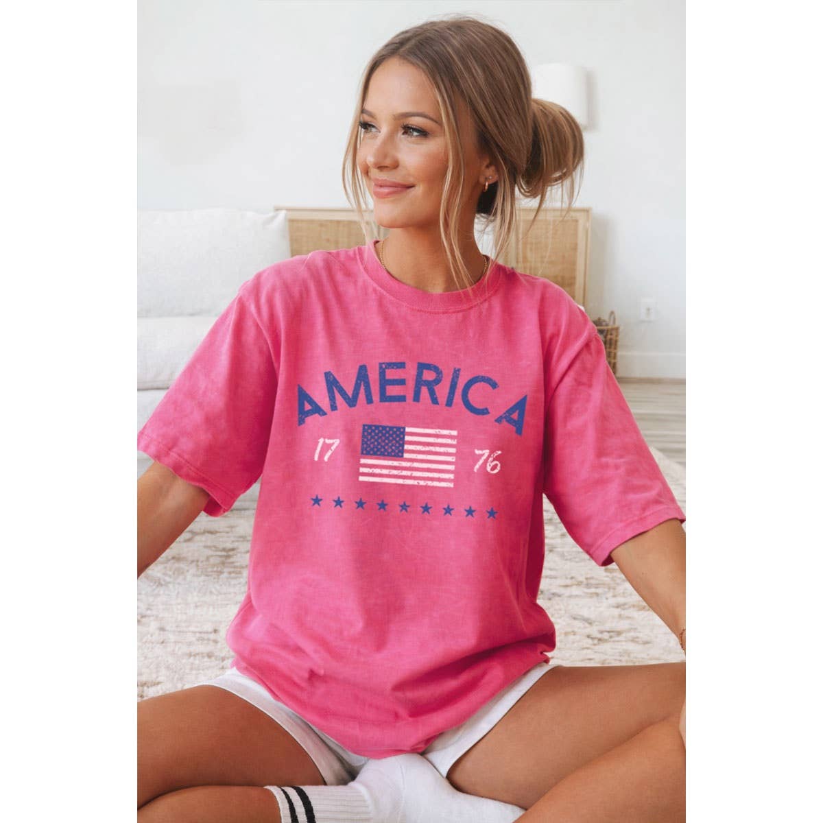 AMERICA 1776 OVERSIZED MINERAL GRAPHIC TEE: MINERAL DUSTY BLUE / S