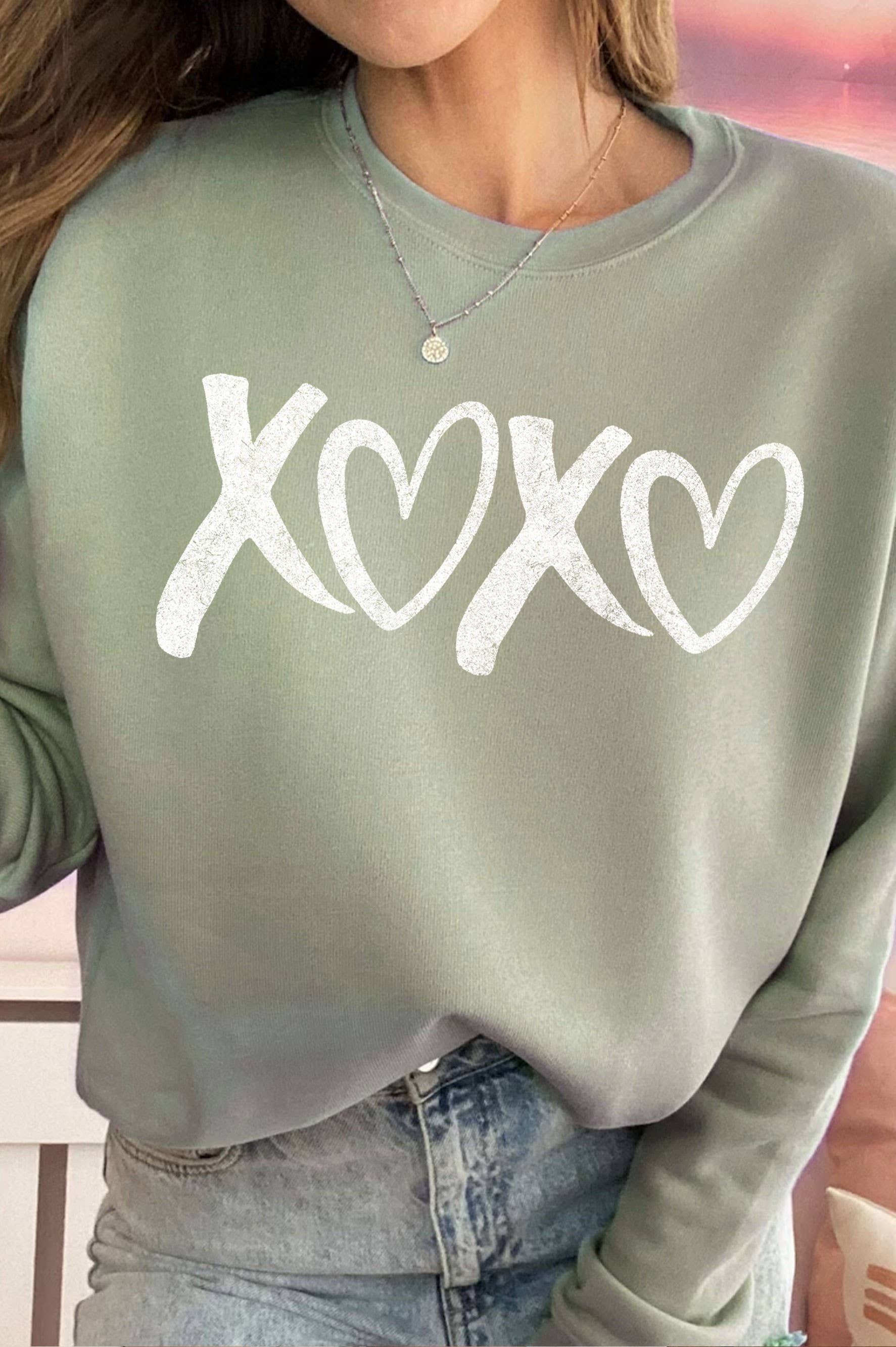 XOXO VALENTINE GRAPHIC BRUSHED SWEATSHIRTS: NATURAL