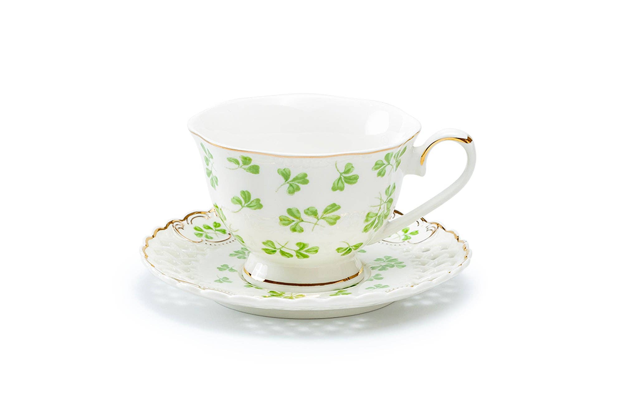 Shamrock Fine Porcelain 7oz Tea Cup and Pierced Saucer