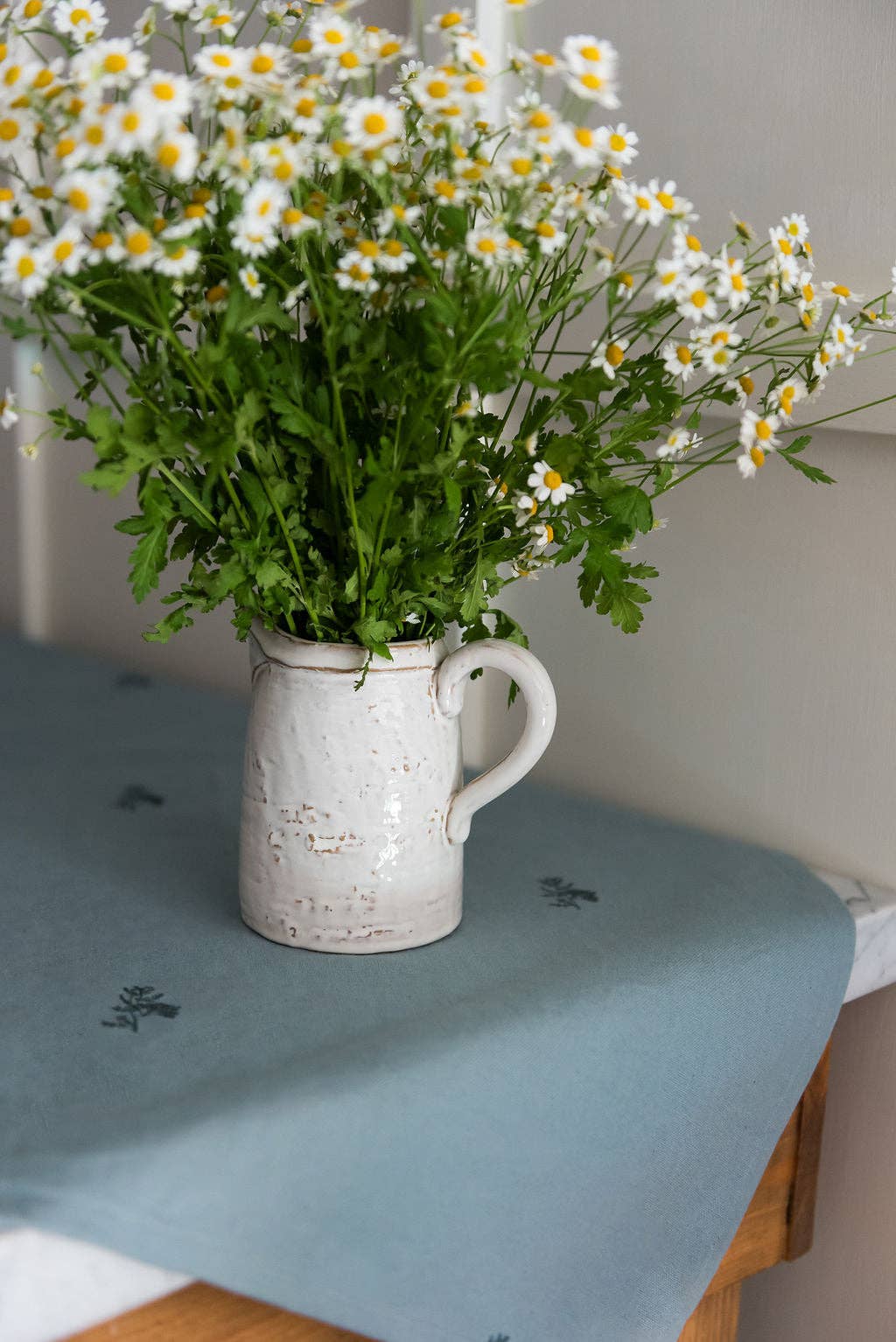 Blue Fleur Embroidered Tablecloth by Galley and Fen: 60" x 90"
