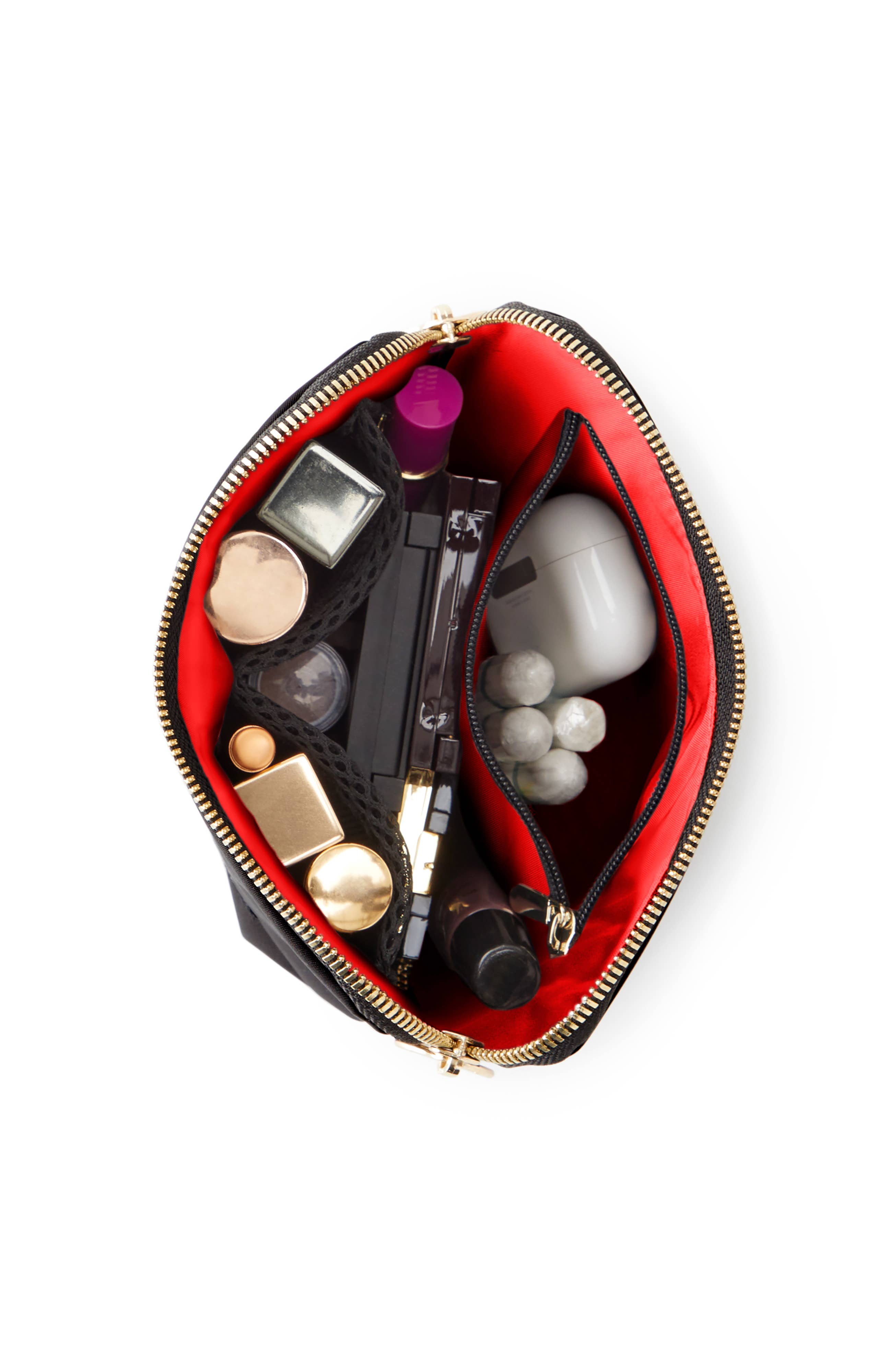 Everyday Makeup Bag - Machine Washable Small Cosmetic Bag, : Black/Pink / Nylon / Everyday Makeup Bag