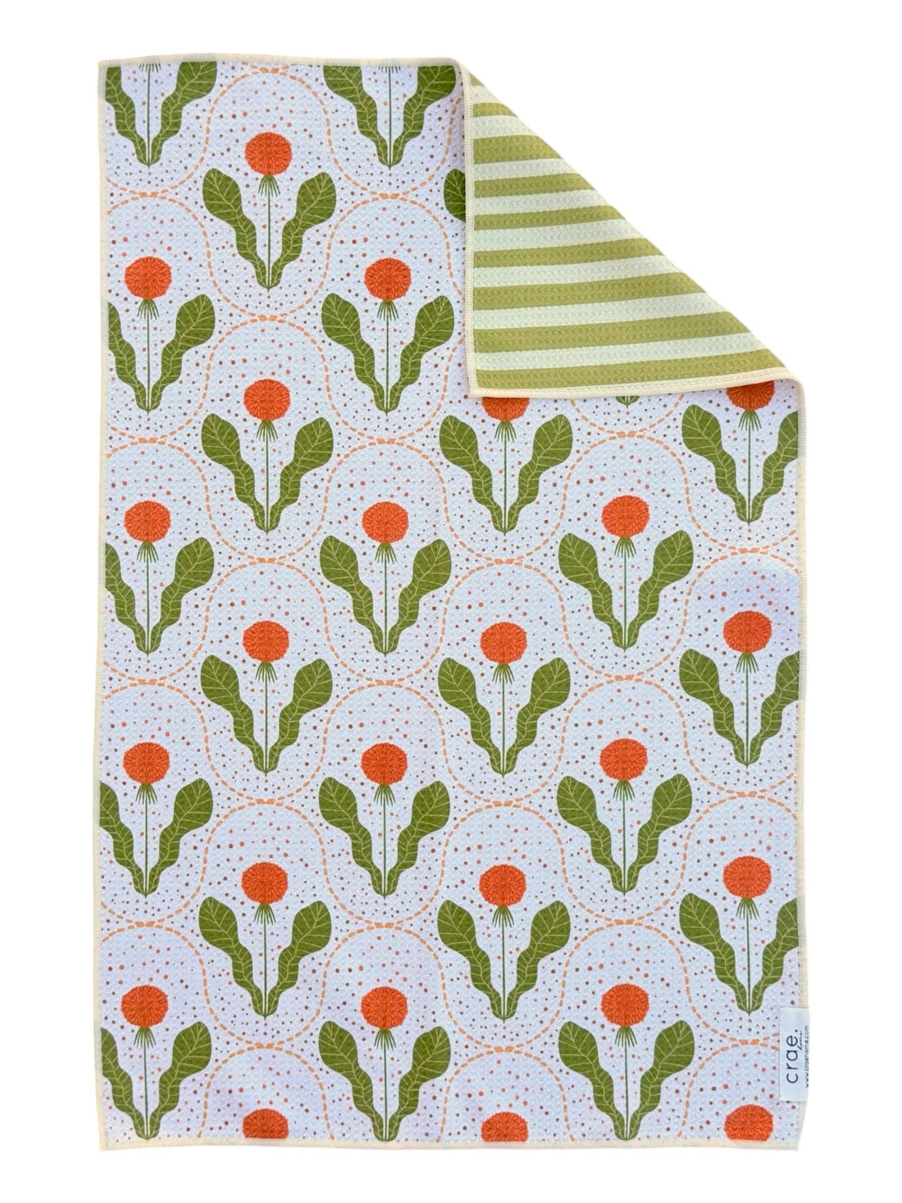 Sprout and Stripe: Reversible Hand Towel: Green/Cream / 19x29in
