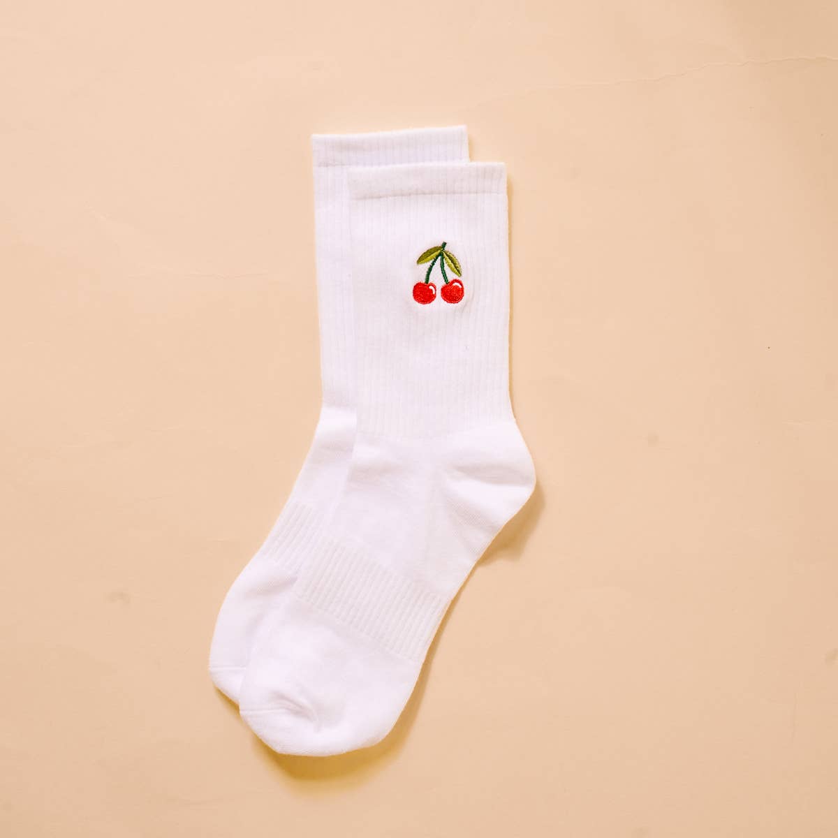 Embroidered Crew Socks–Cherries