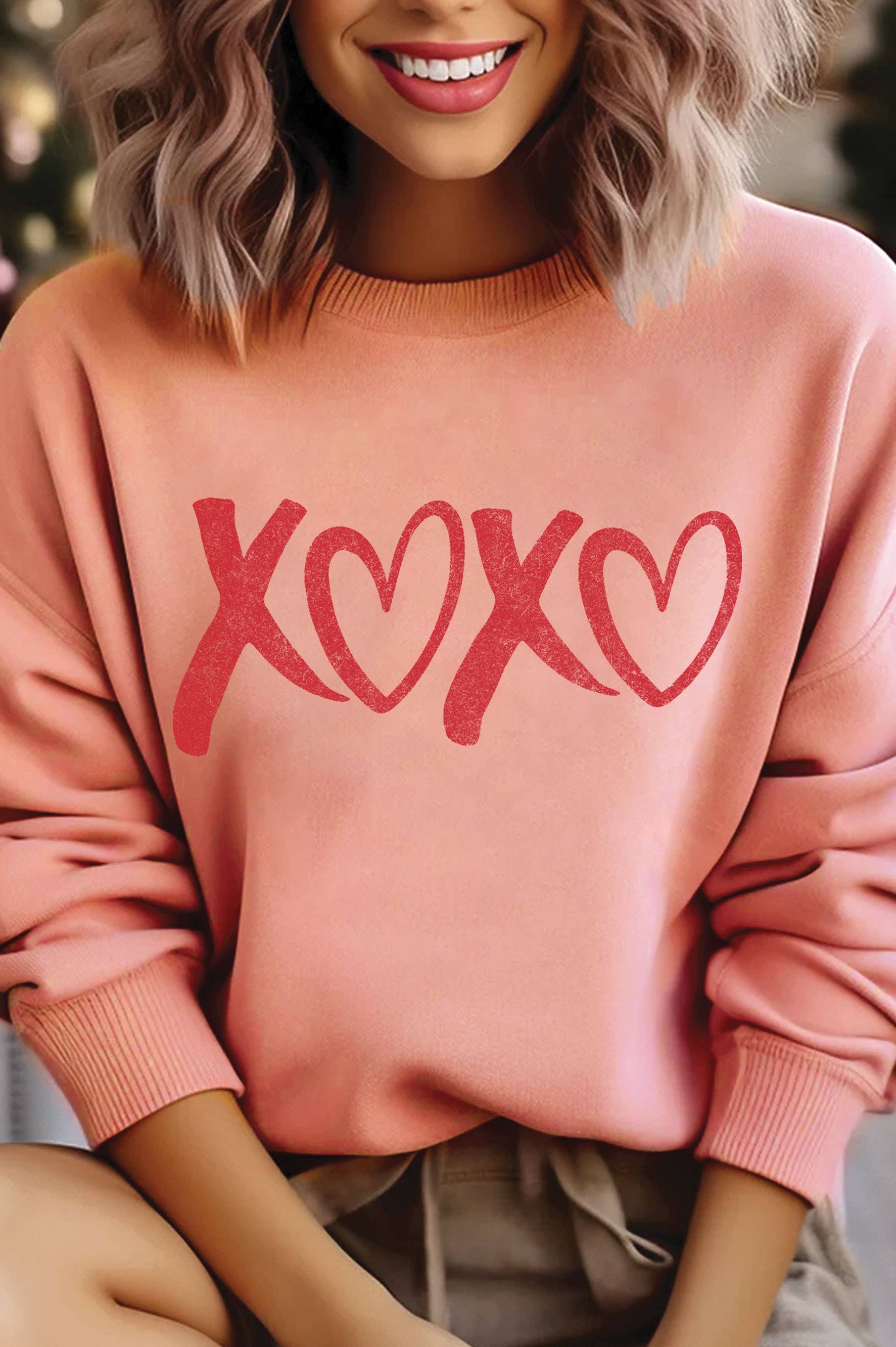 XOXO VALENTINE GRAPHIC BRUSHED SWEATSHIRTS: NATURAL