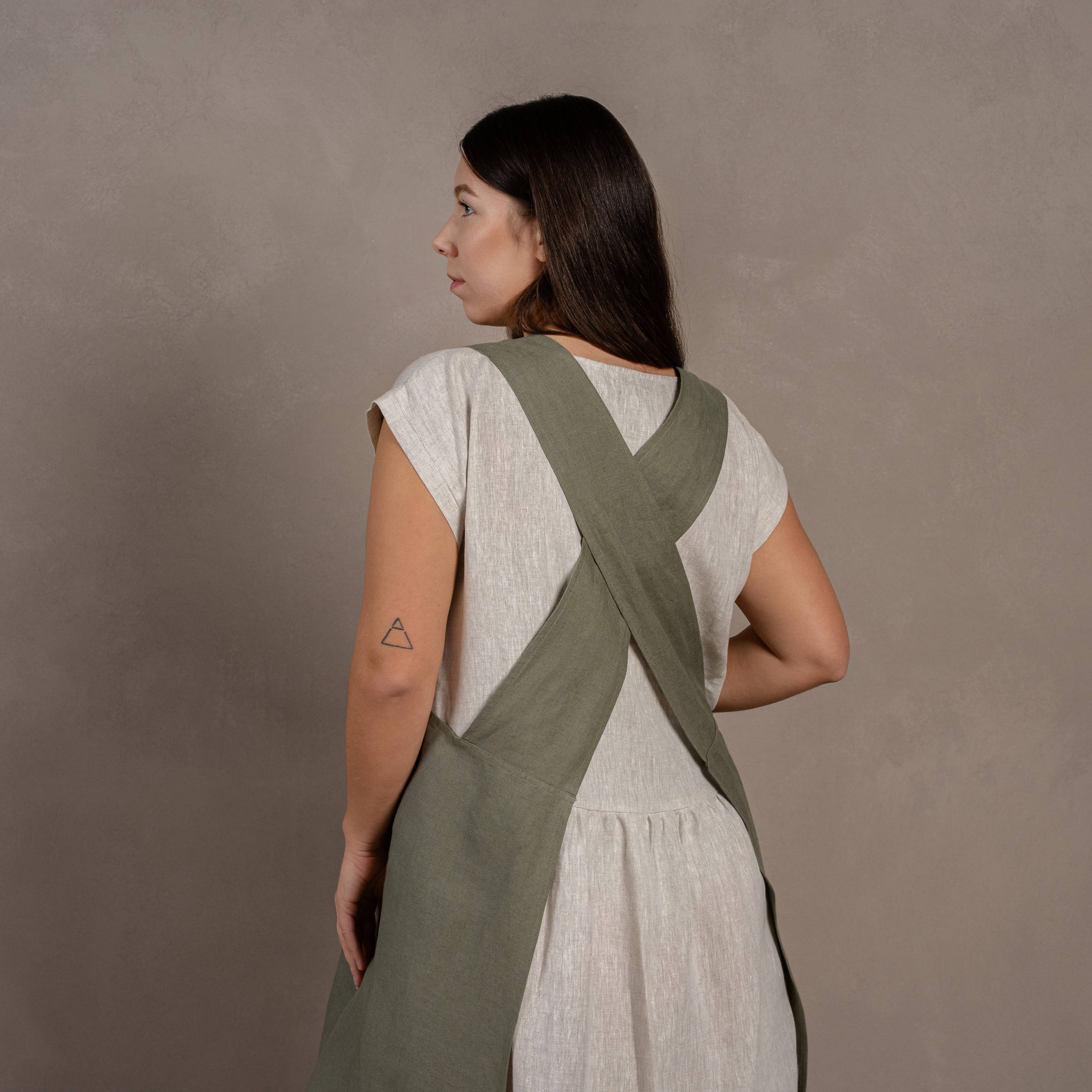 Linen Cross-Back Apron: Faded Rose / S/M