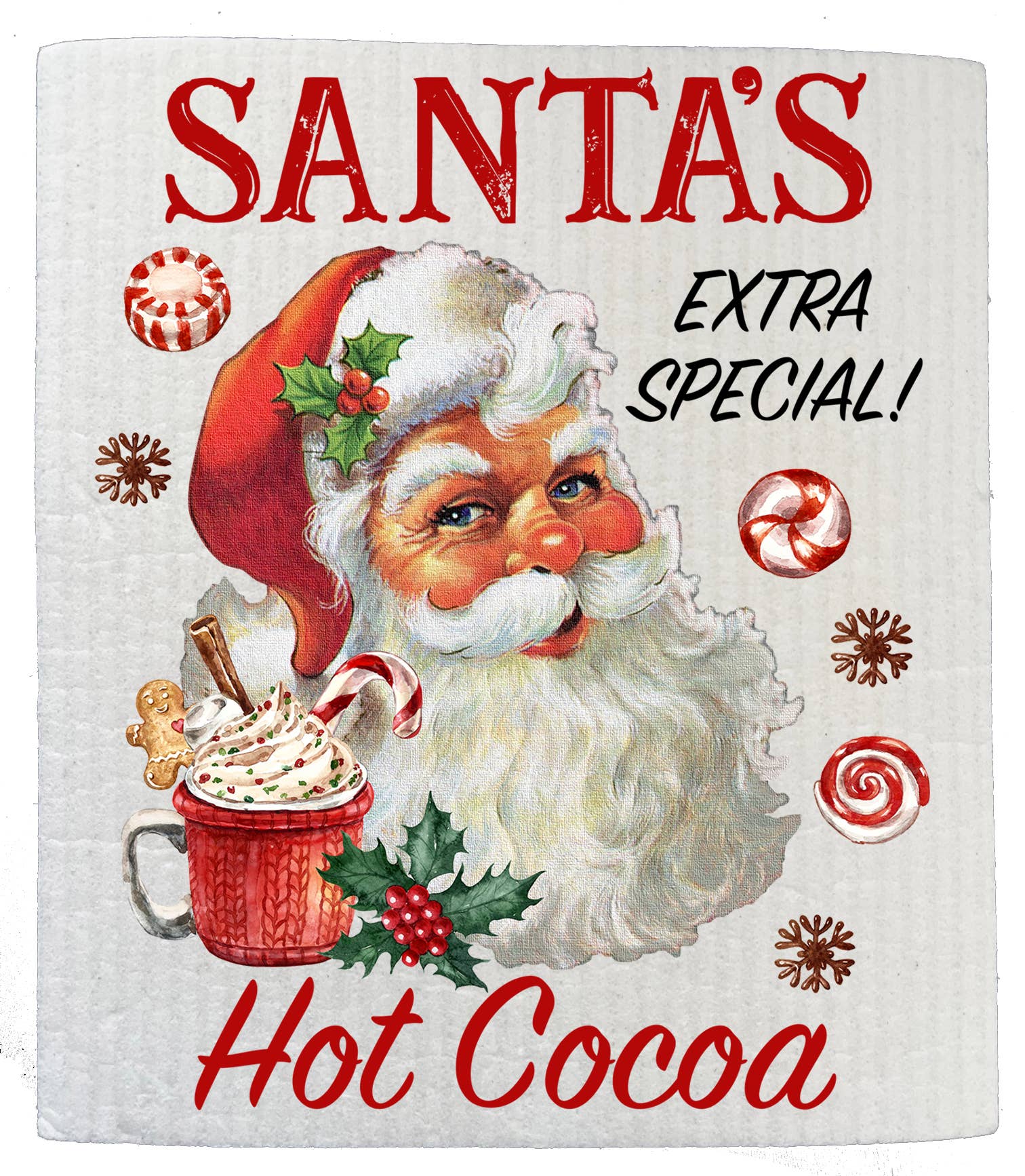 Christmas Santa's Hot Cocoa Swedish Dishcloth