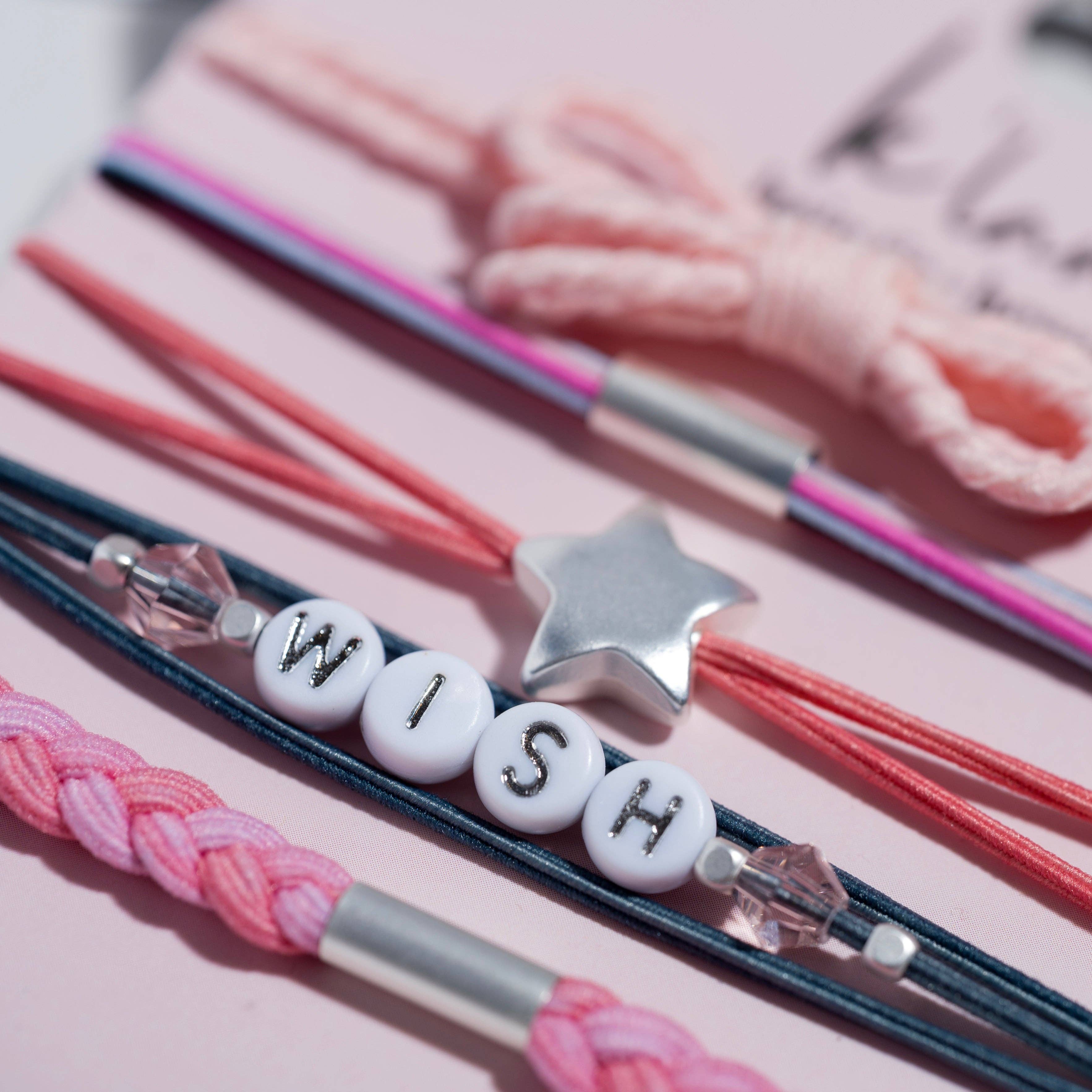 "Wish" Pink Bow and Star Hair Tie Bracelet: Medium