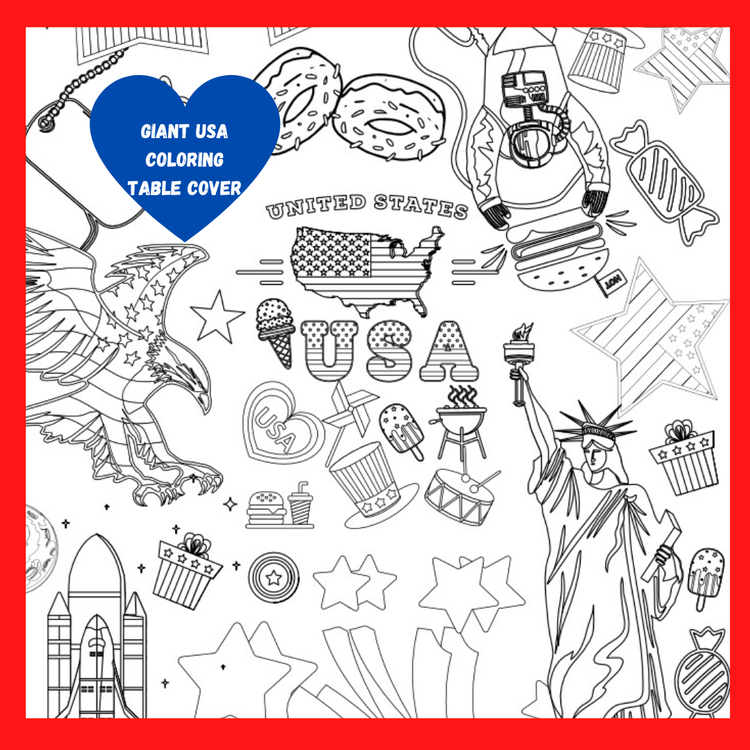 USA Patriotic Coloring Tablecloth 72x36