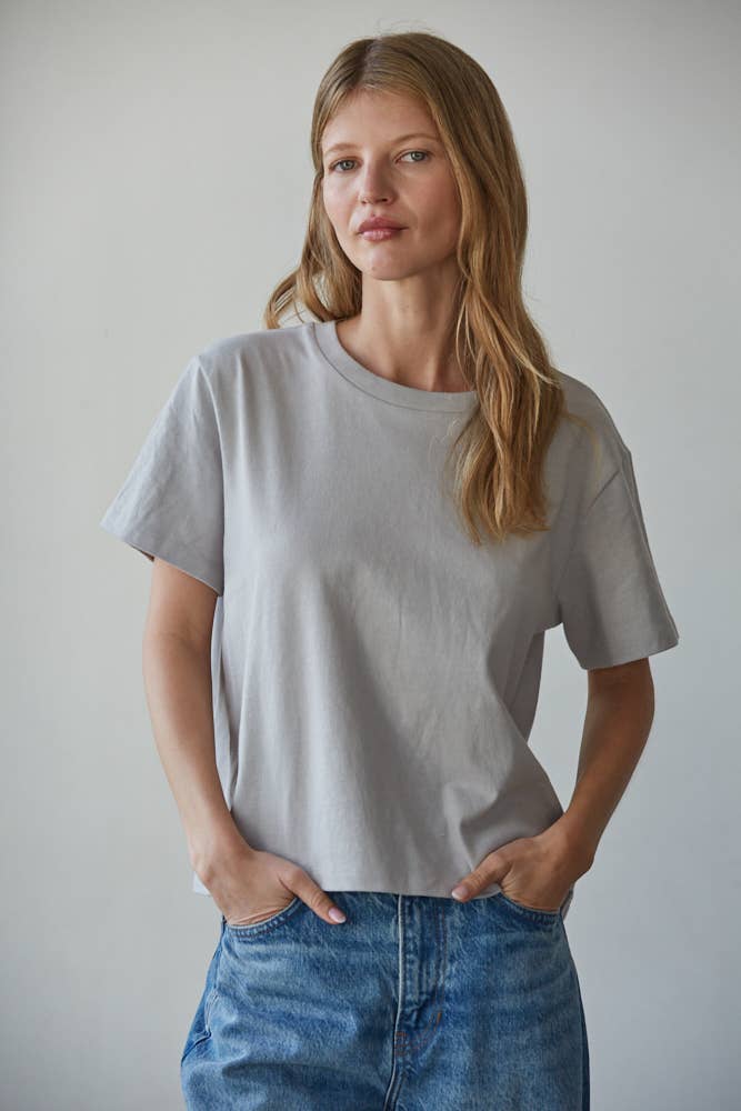 L8788 | Knit Cotton Crew Neck Short Sleeve T-shirt Top: White / M