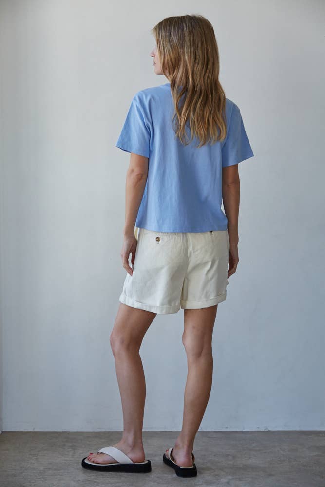 L8788 | Knit Cotton Crew Neck Short Sleeve T-shirt Top: White / M