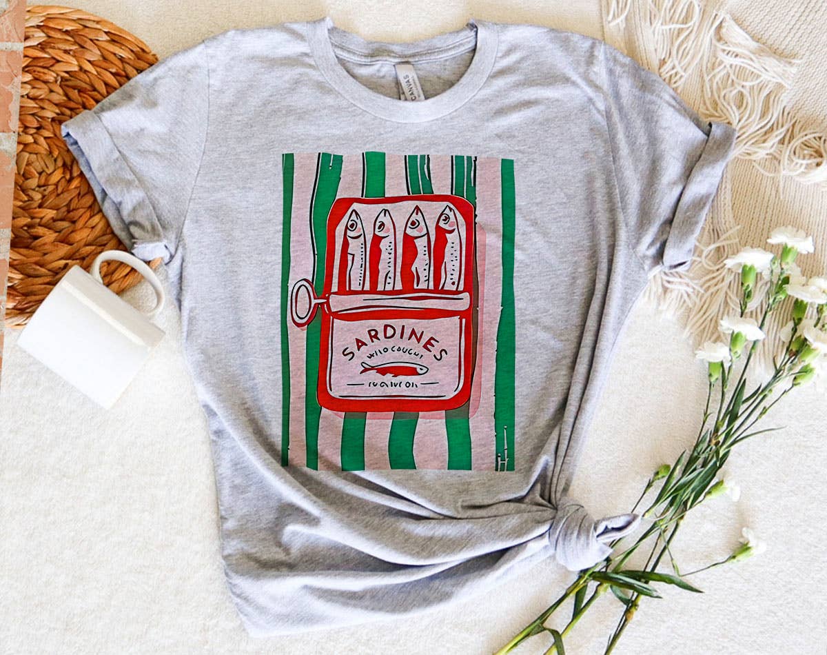 Sardines Tinned Fish - French Sardine-Core T-Shirt: White / MD