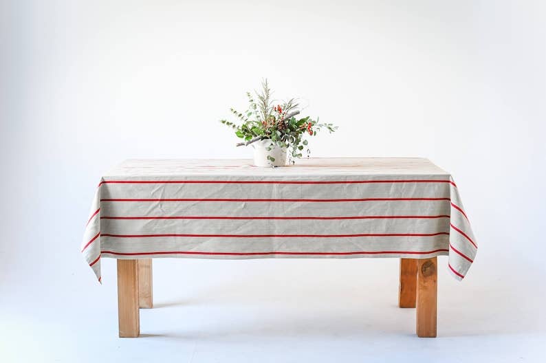 Red Striped Tablecloth: 60" x 90"
