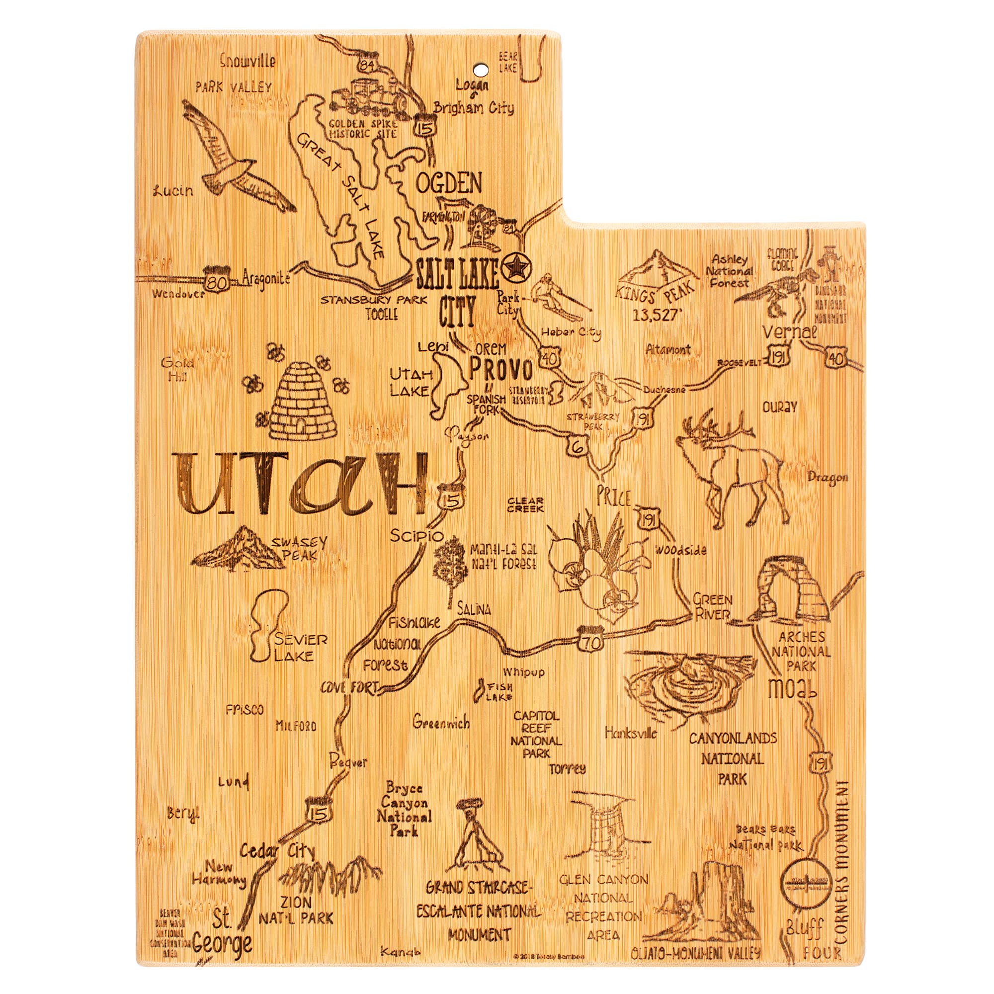 Destination Utah Cutting Board with Engraved Artwork