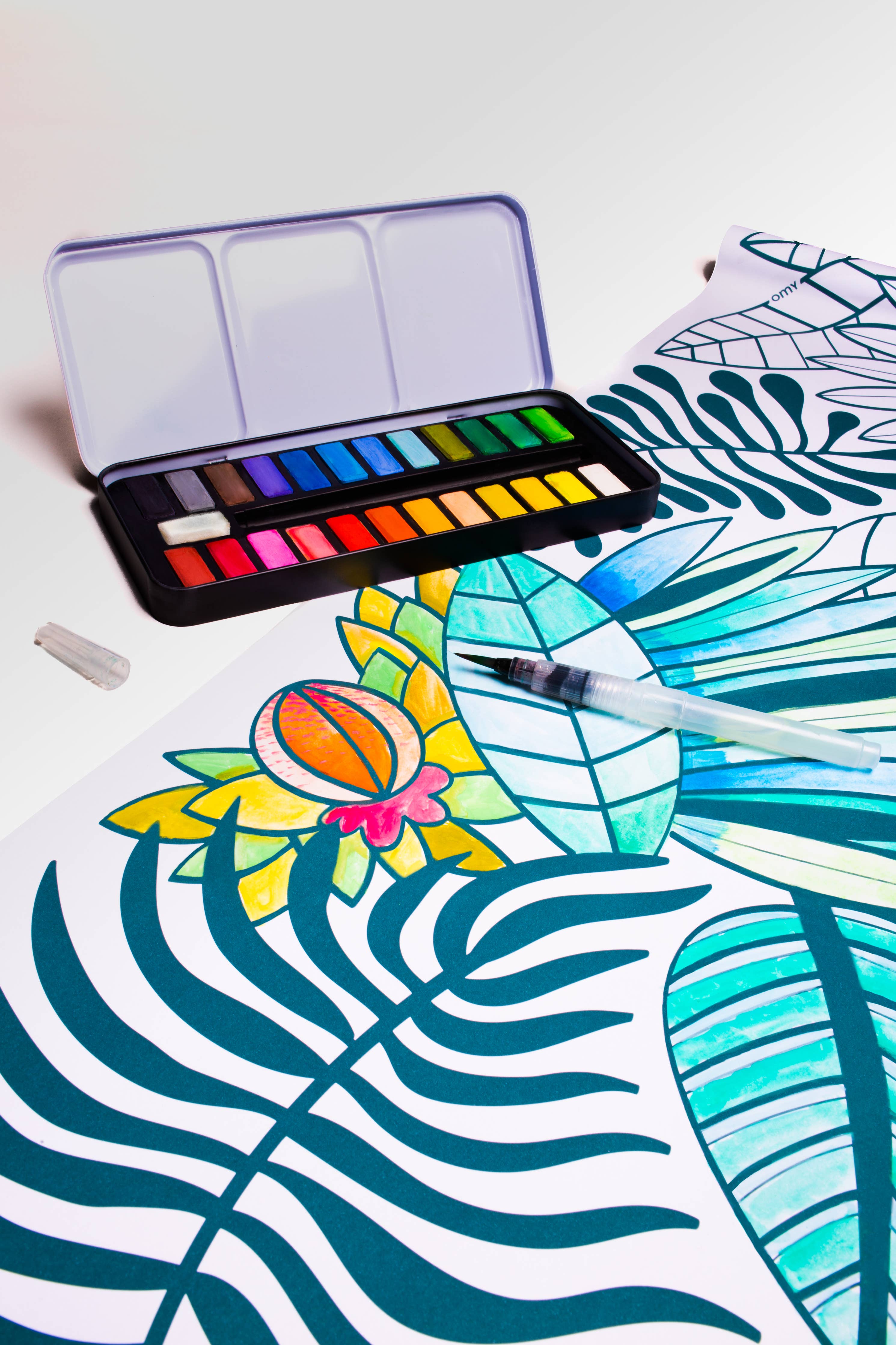 Watercolor paint set with water brush