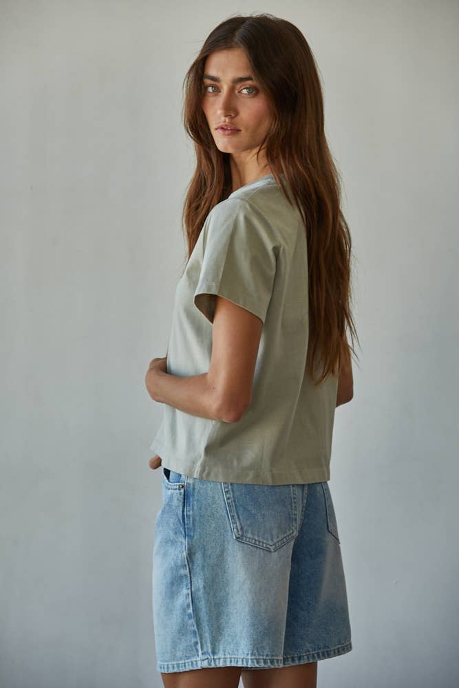 L8788 | Knit Cotton Crew Neck Short Sleeve T-shirt Top: White / L