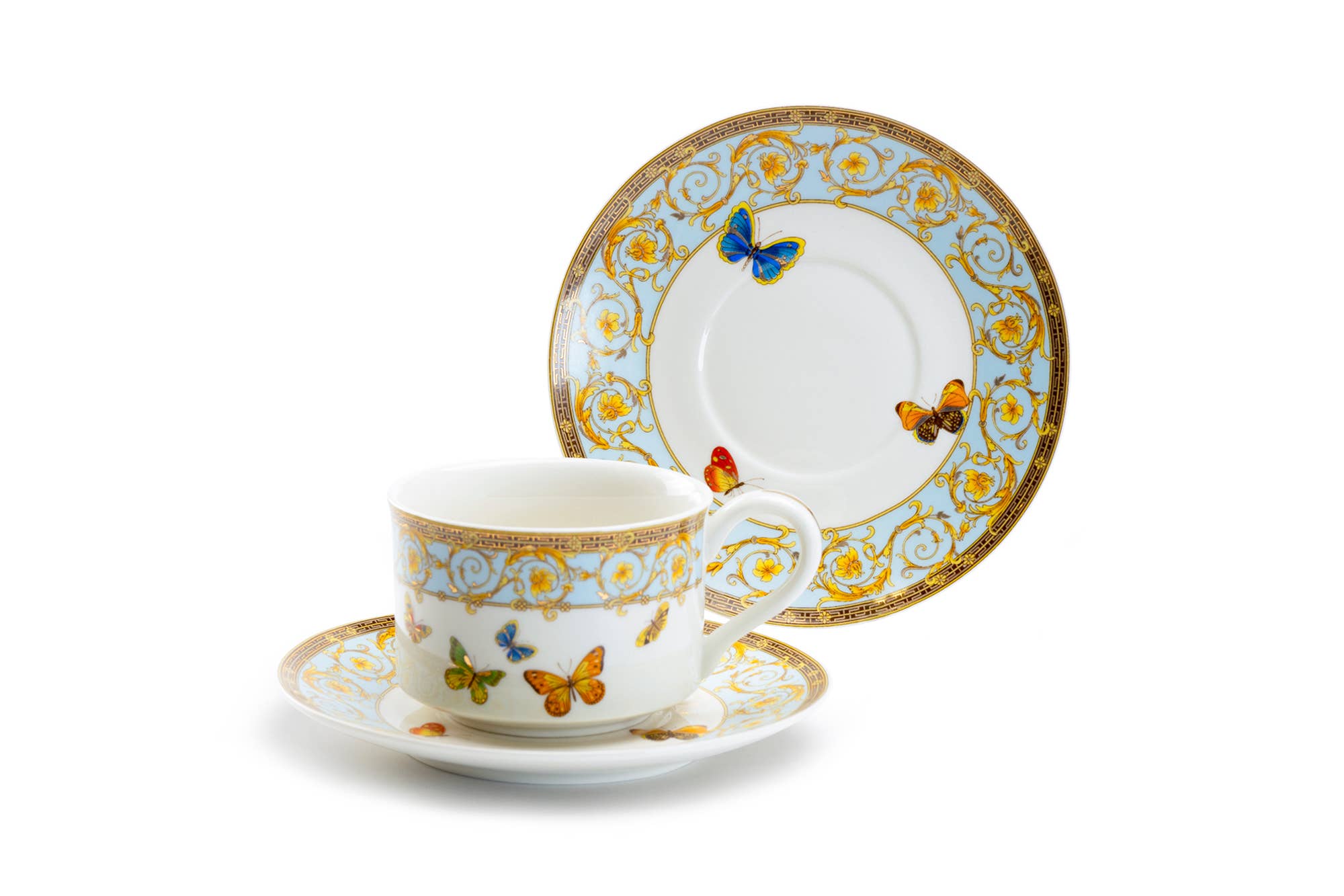 Butterflies with Blue Ornament Fine Porcelain Cup and Saucer