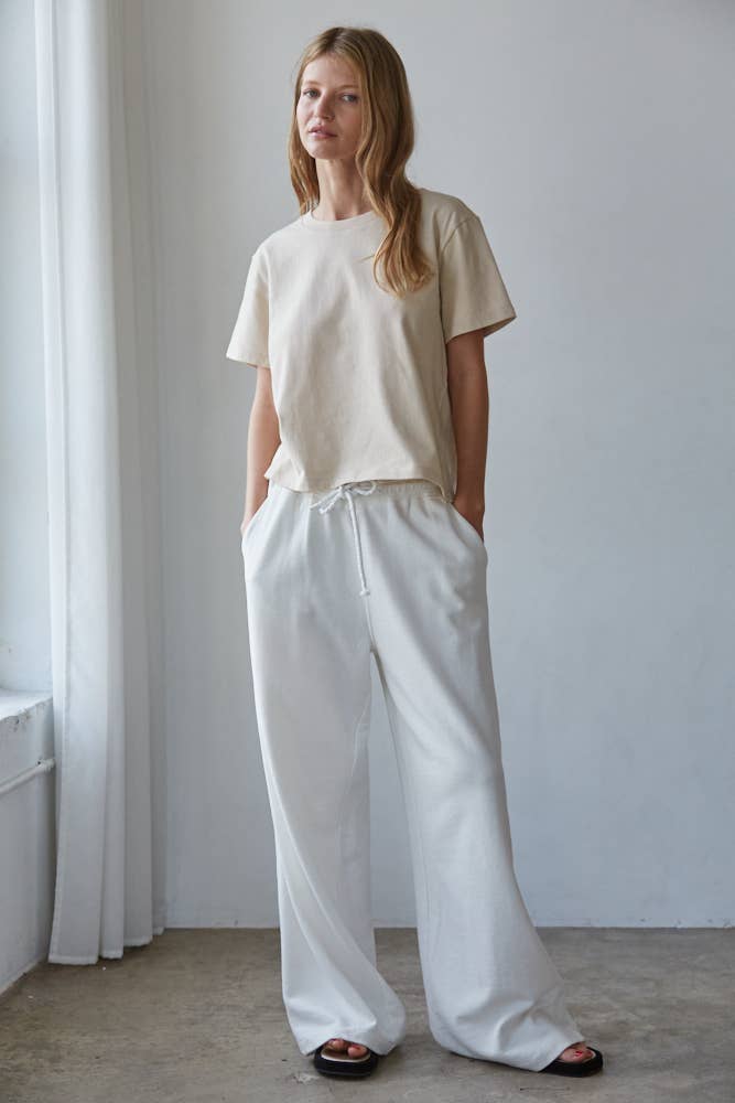 L8788 | Knit Cotton Crew Neck Short Sleeve T-shirt Top: White / S