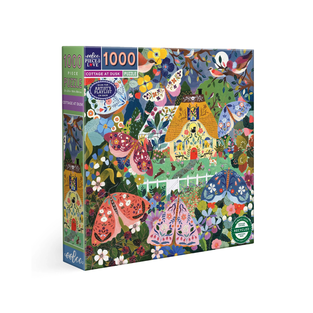 an image of a vibrant 1000 piece puzzle box set against a white background. 