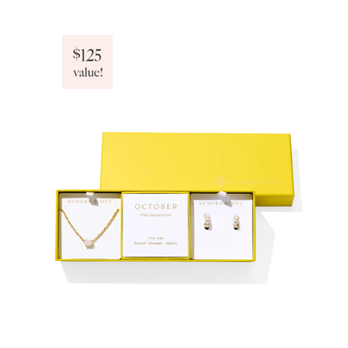 Kendra Scott Cailin Birthstone Gift Set in Gold, White Iridescent Crystal (October)