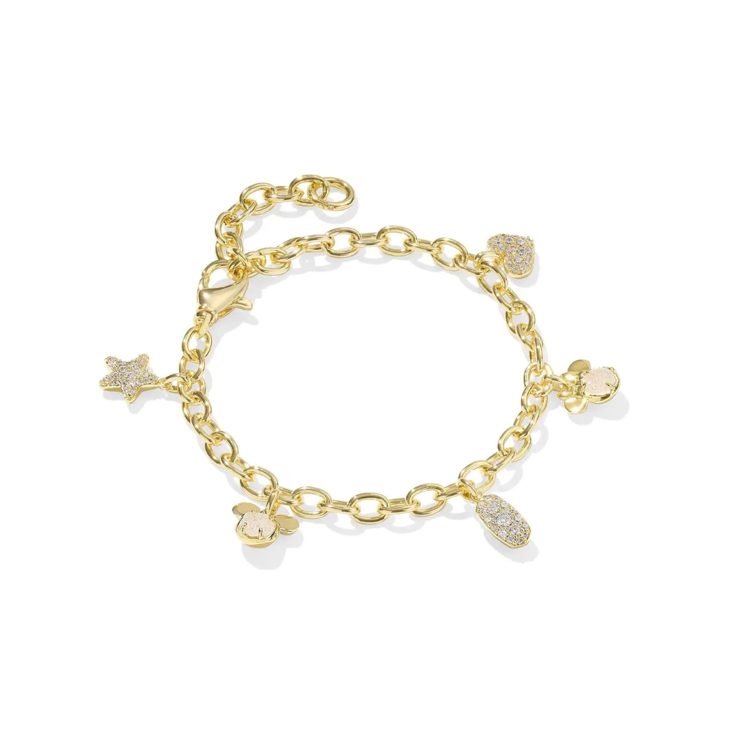 Kendra Scott Mickey Minnie Gold Charm Bracelet in Iridescent White Mix
