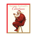 An image of the book 'Norman Rockwell's Christmas' set against a plain white background. the cover of the book is an image of Santa sitting on a wooden stool looking at a list titled "Extra good boys and girls" and he has a feather quill tucked behind his ear! 