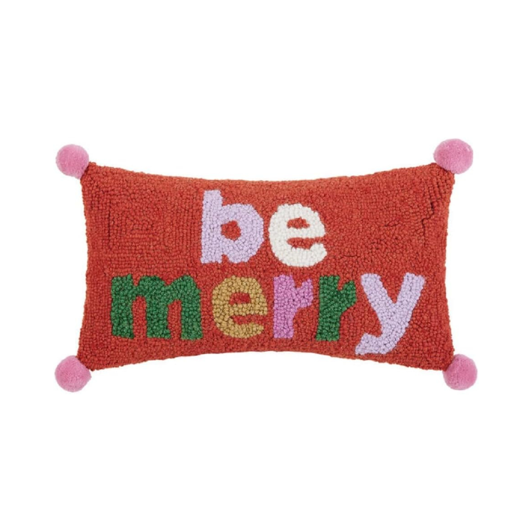 Be Merry Pillow With Pom Pom 9 x 16