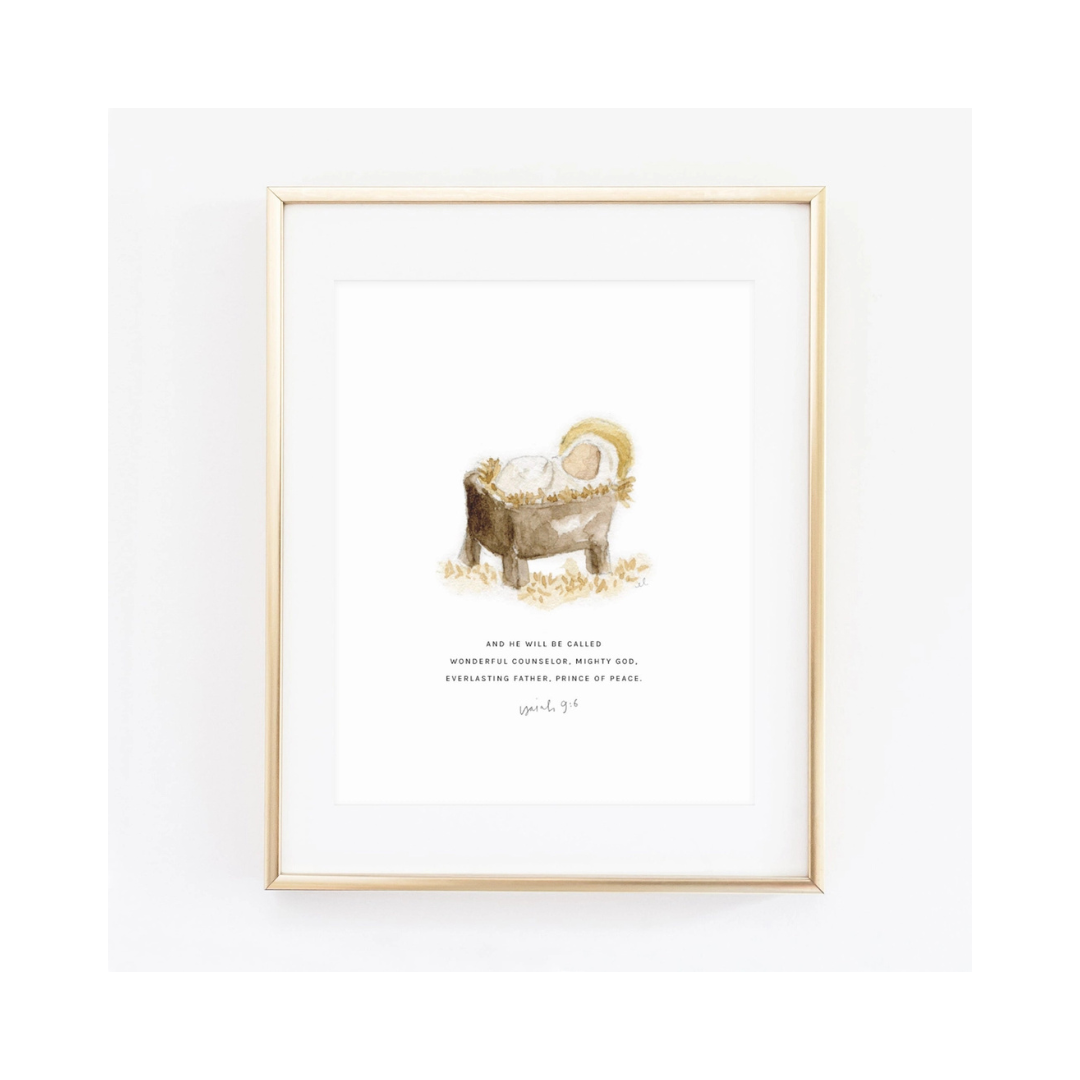 Manger Baby, Isaiah 9:6 Scripture Print, 8x10