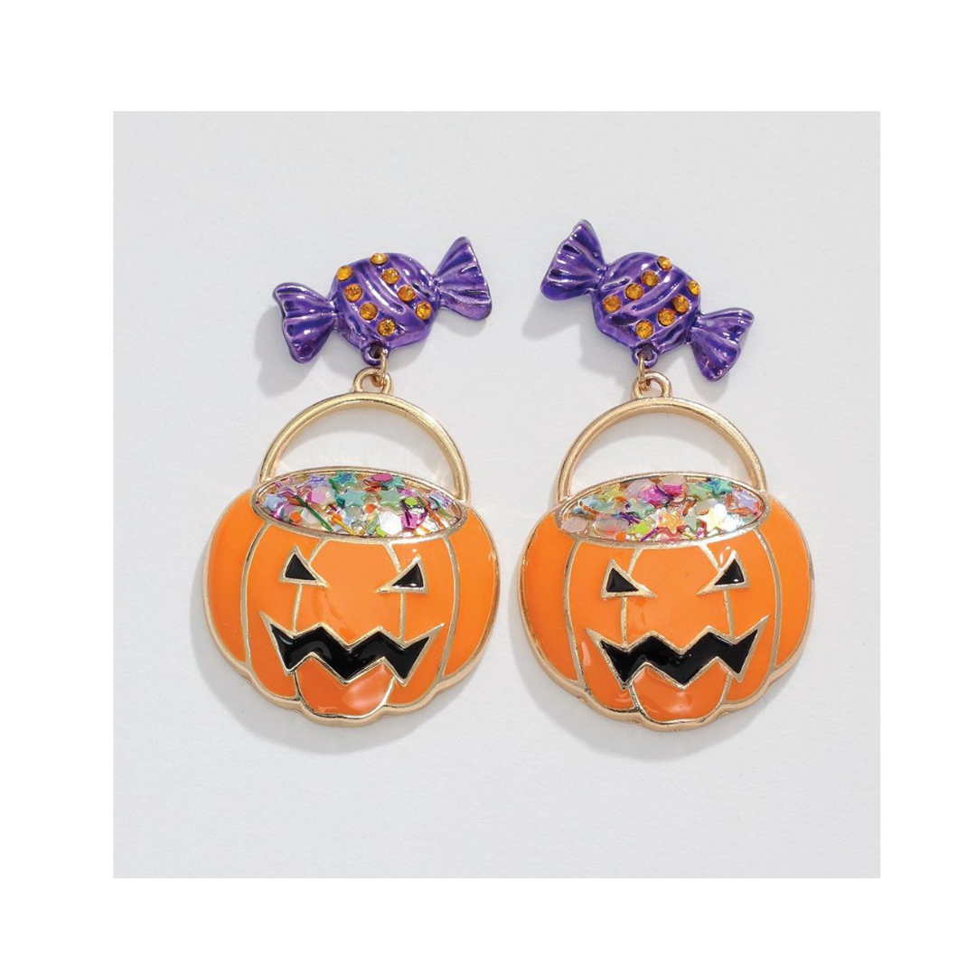 Glitter Halloween Pumpkin Earrings
