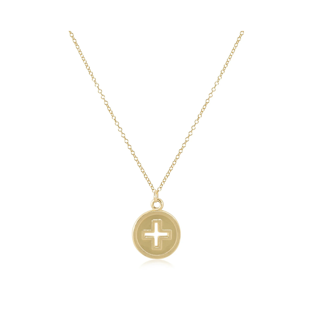 Gold Signature Cross Disc Necklace 16"