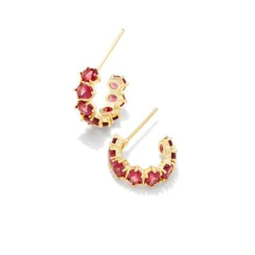 Gold Red Crystal Cailin Huggie Earrings
