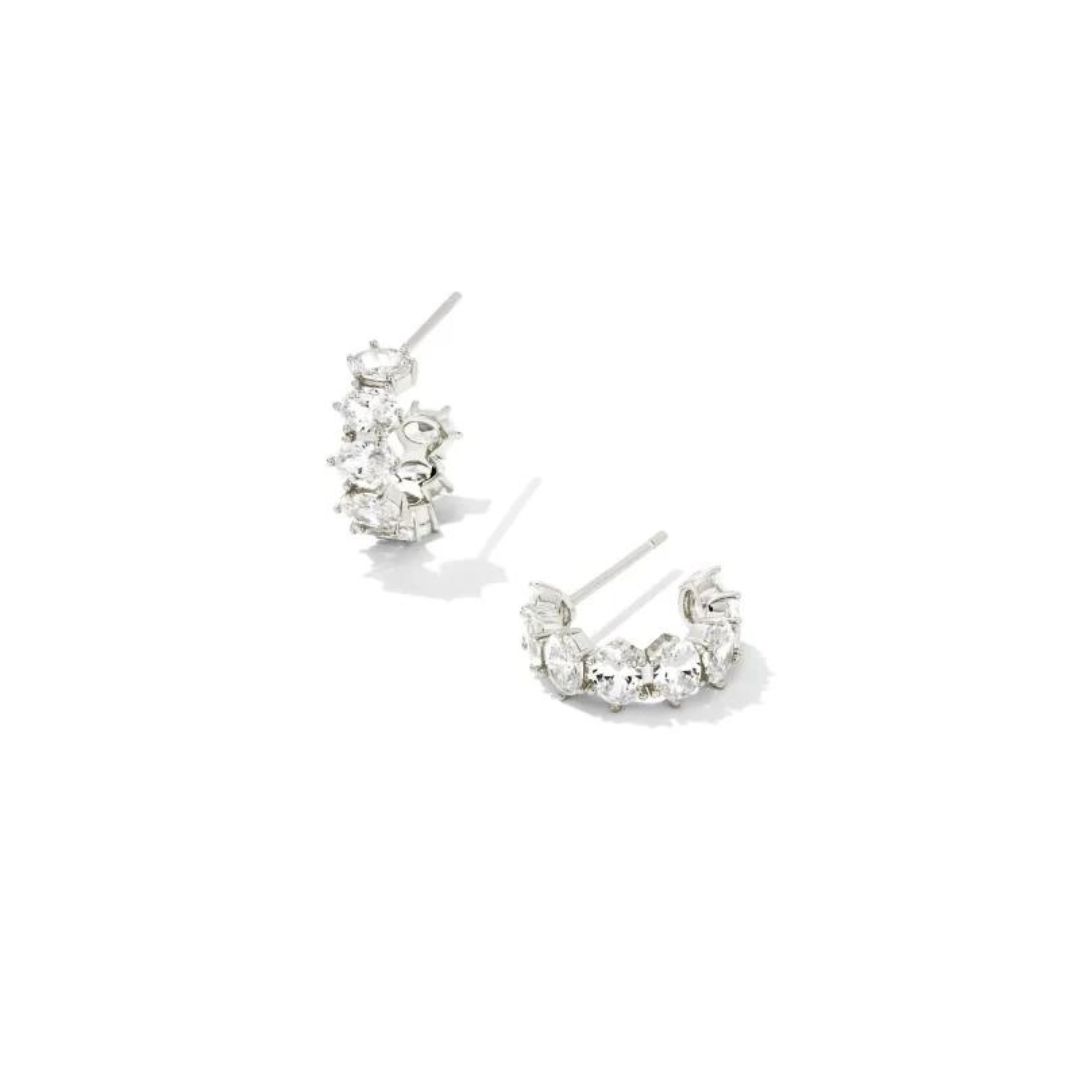 Silver White Crystal Cailin Huggie Earrings
