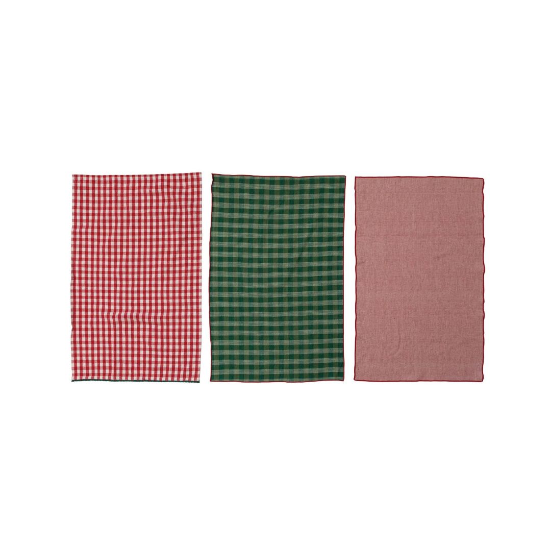 Woven Cotton Tea Towels, Multi Color, Set of 3